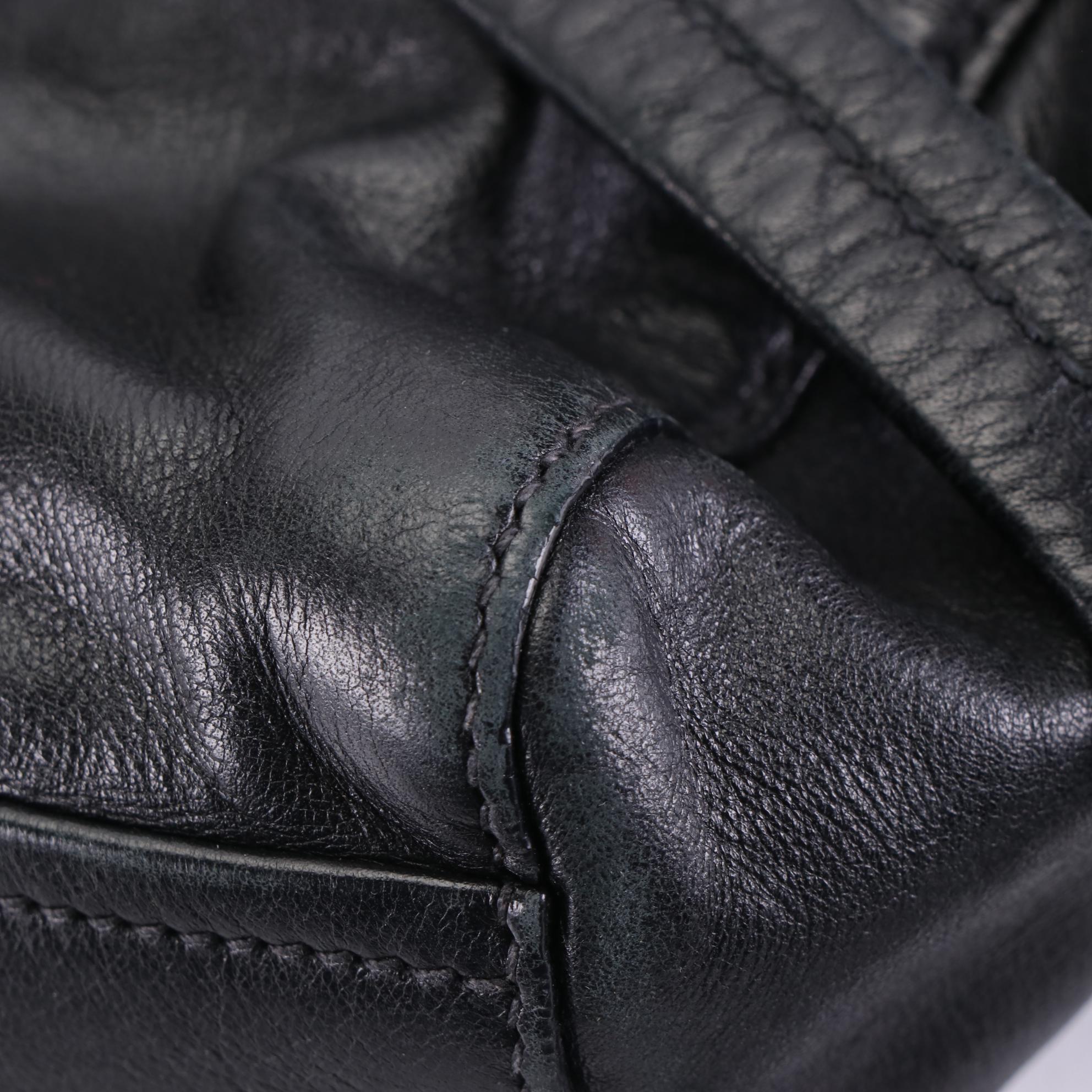 Prada Small Push-Lock Shoulder Bag in Black Calfskin Leather