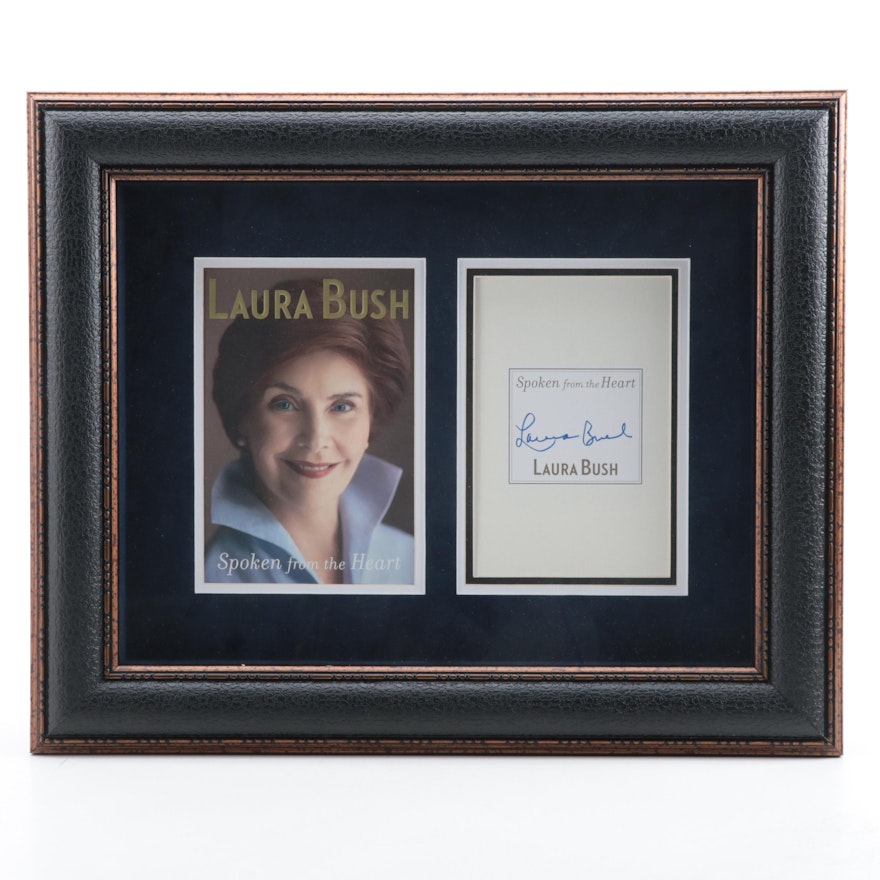 Laura Bush Signed "Spoken from the Heart" Shadowbox Framed Book Cover Display