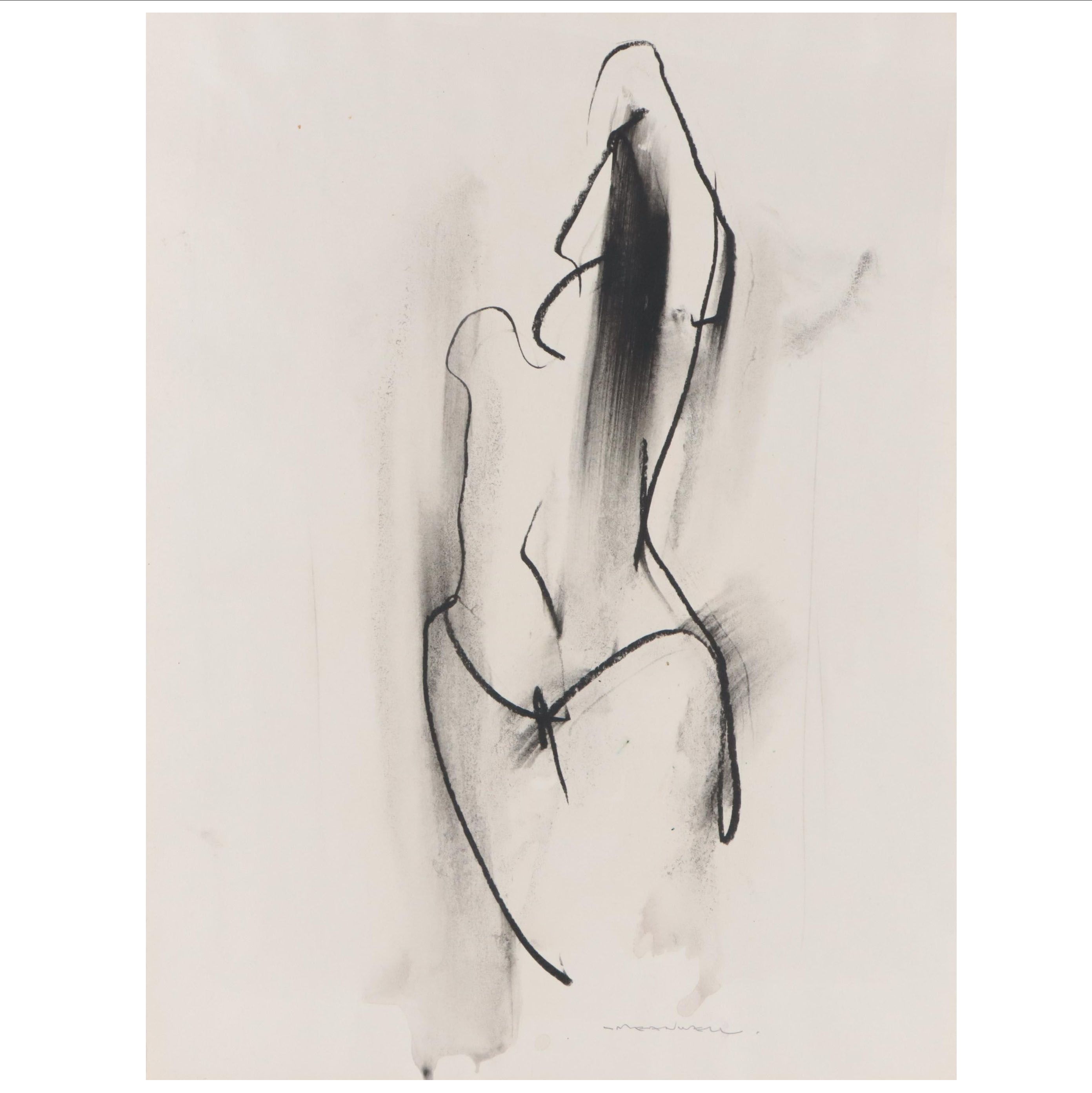 Jack Meanwell Expressionist Oil Pastel Drawing