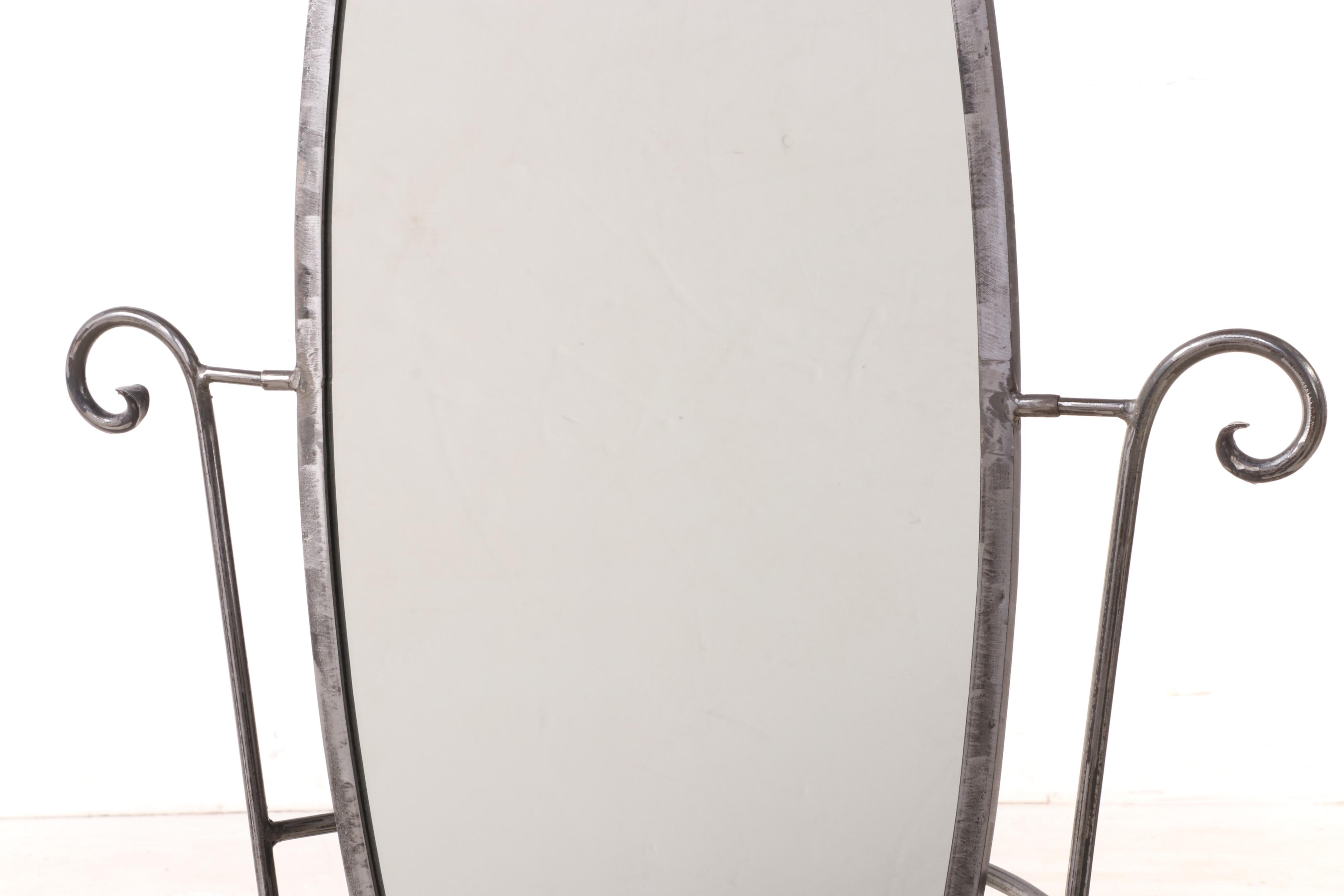 Patinated and Scrolled Metal Cheval Mirror