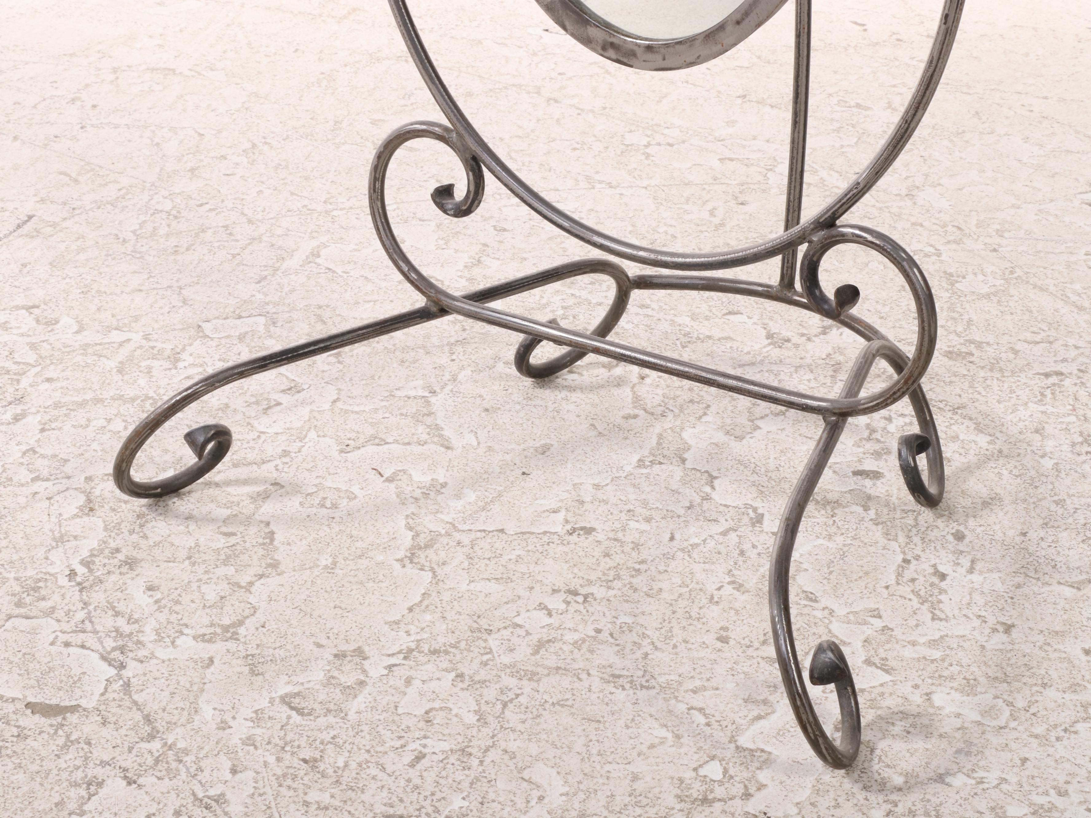 Patinated and Scrolled Metal Cheval Mirror