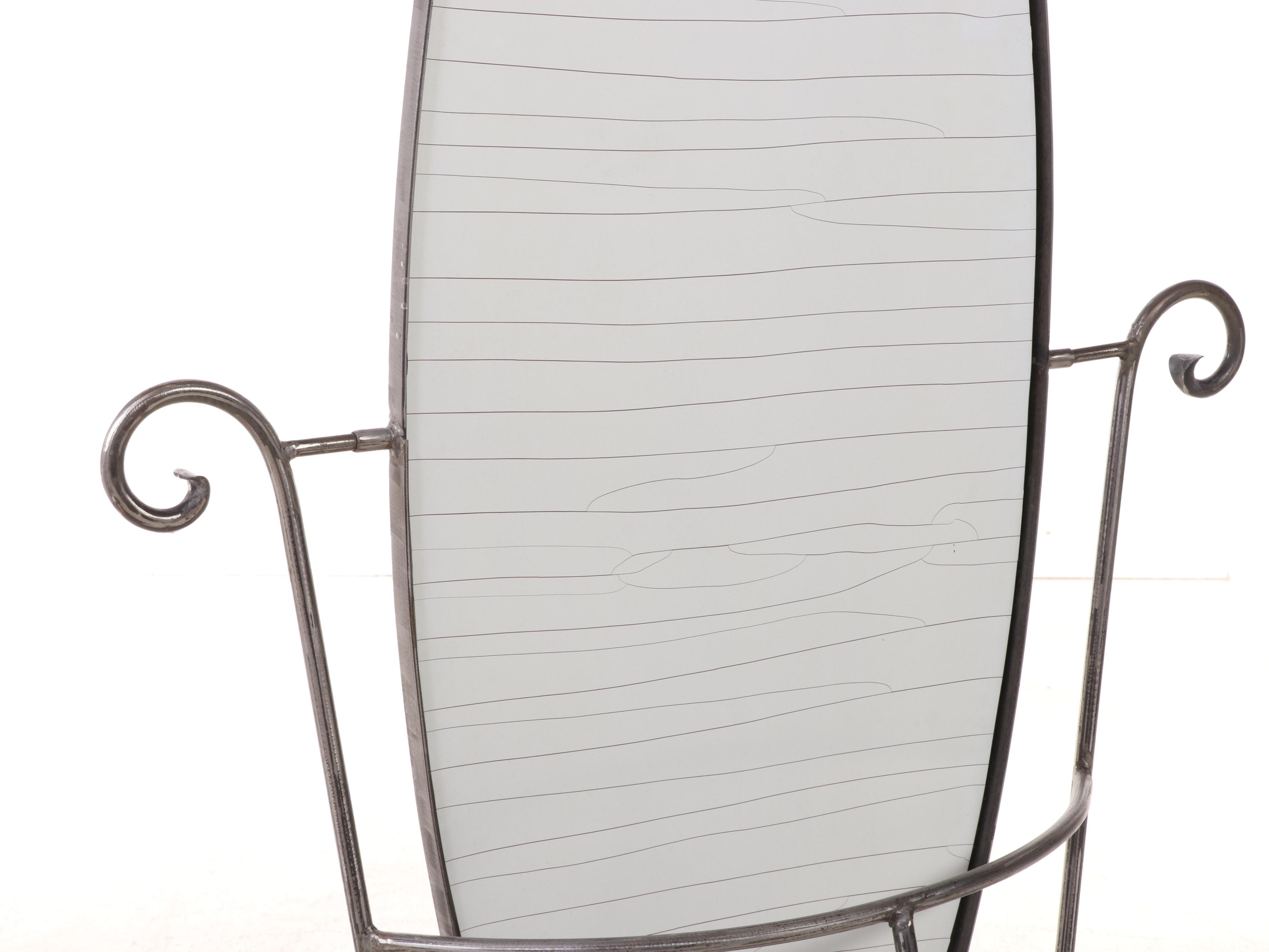 Patinated and Scrolled Metal Cheval Mirror