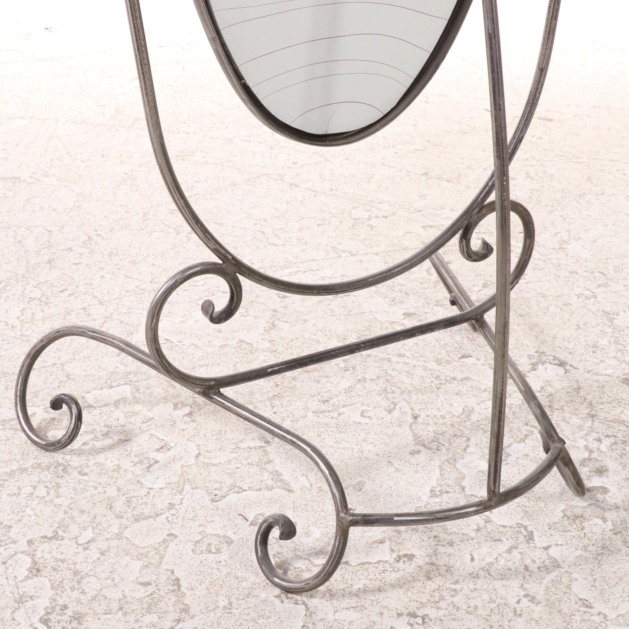 Patinated and Scrolled Metal Cheval Mirror