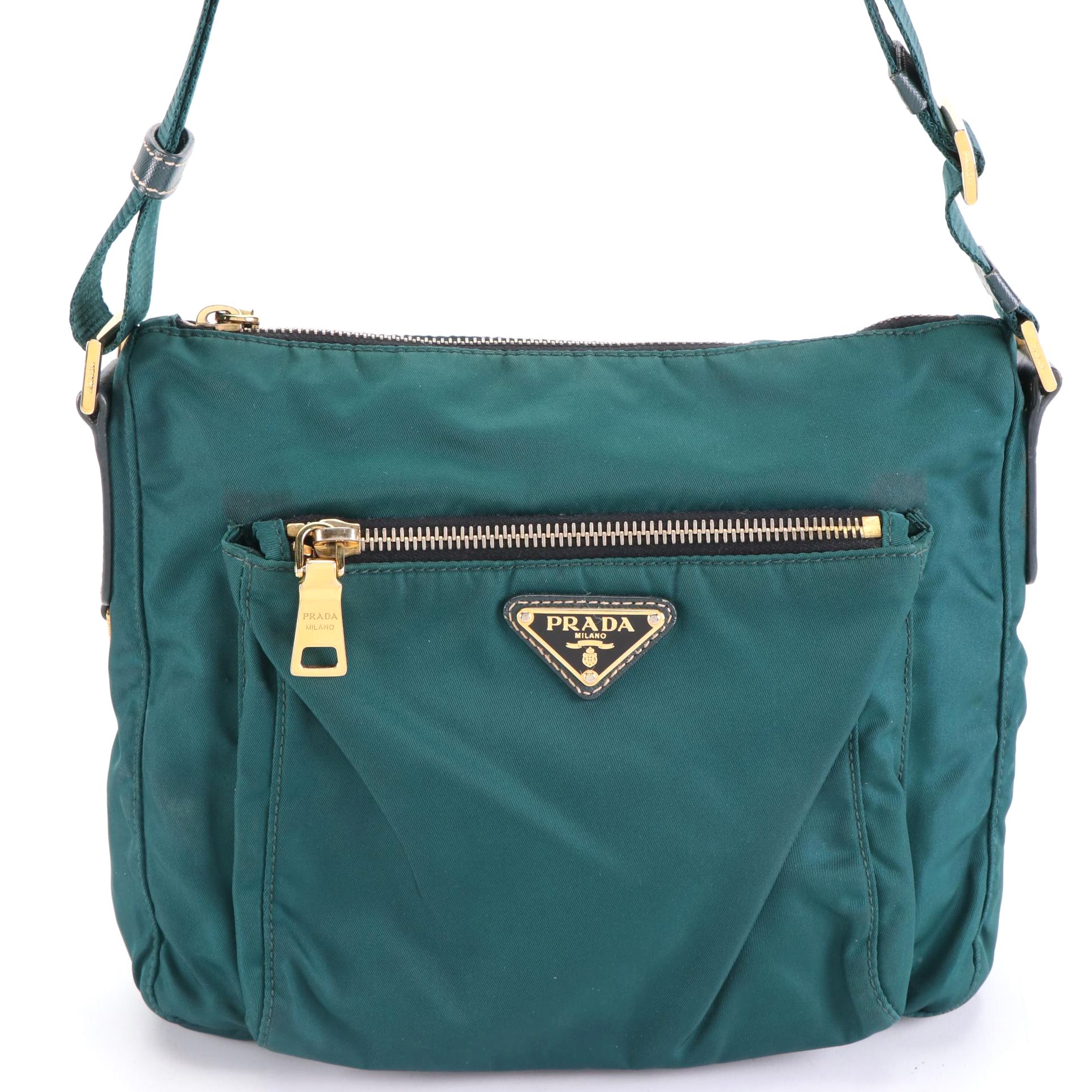 Prada Medium Crossbody in Green Nylon Gabardine and Saffiano Leather