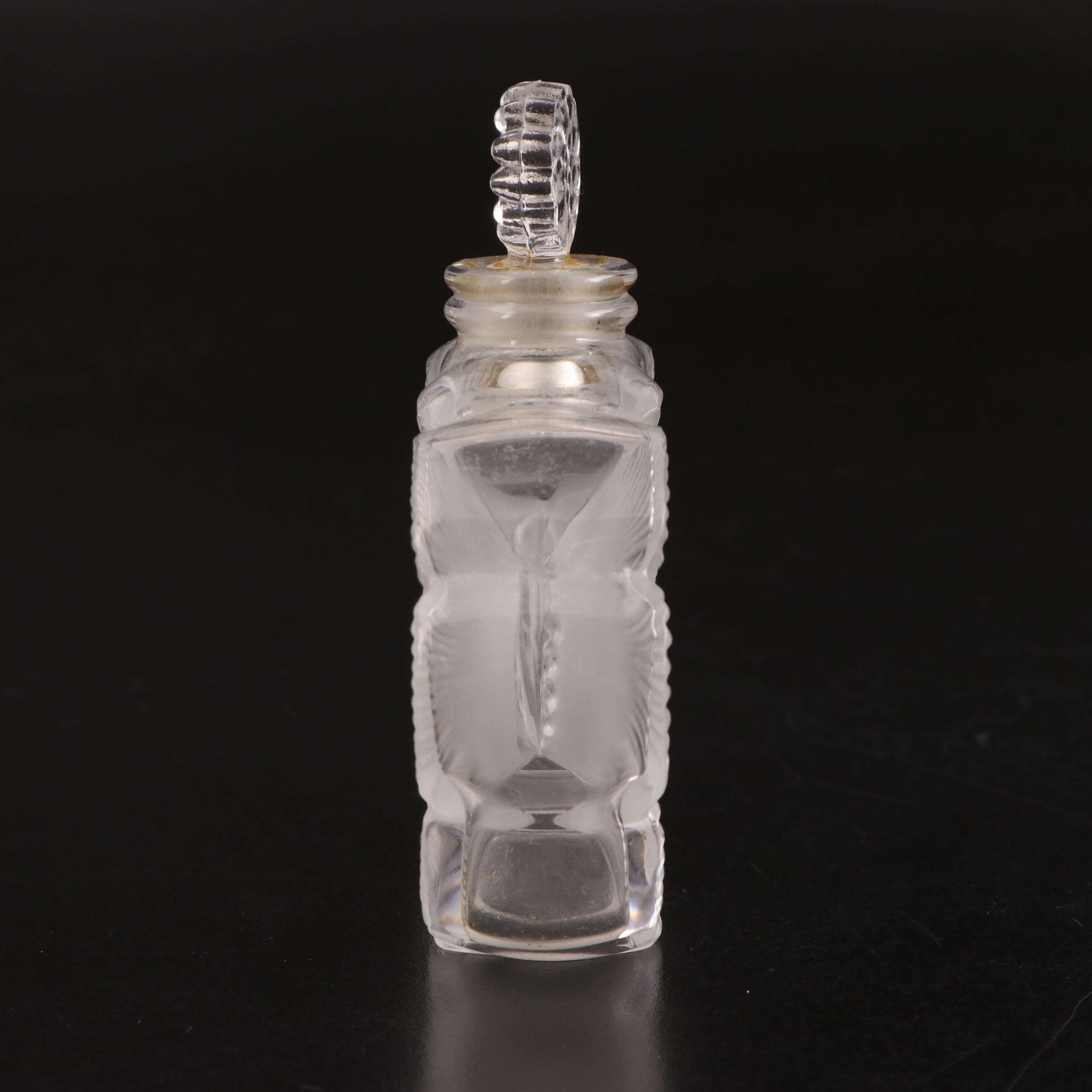 Lalique "Deux Fleurs" Frosted Crystal Glass Perfume Bottle, Mid-20th Century