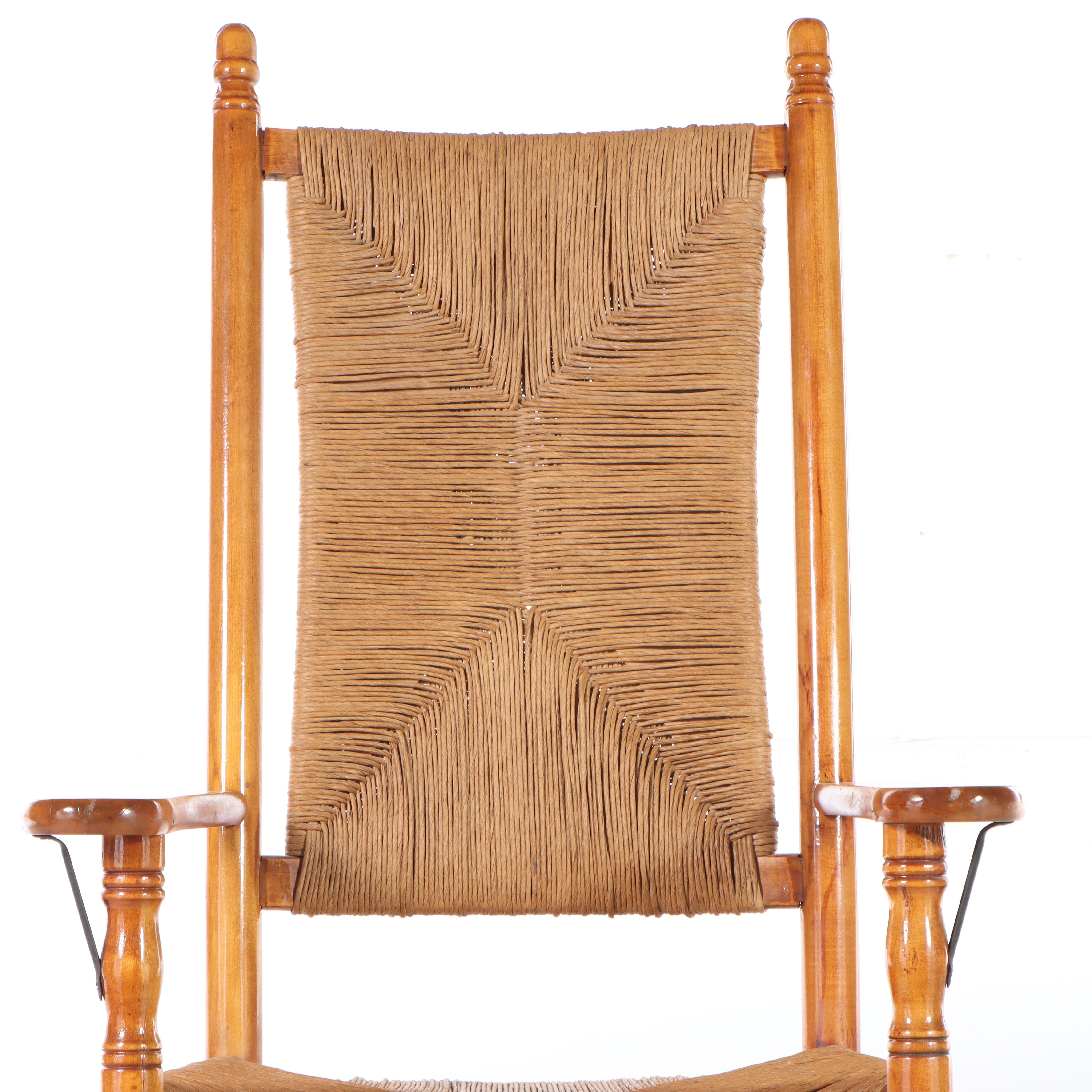 American Primitive Style Maple and Rush-Woven Rocker, Late 20th Century