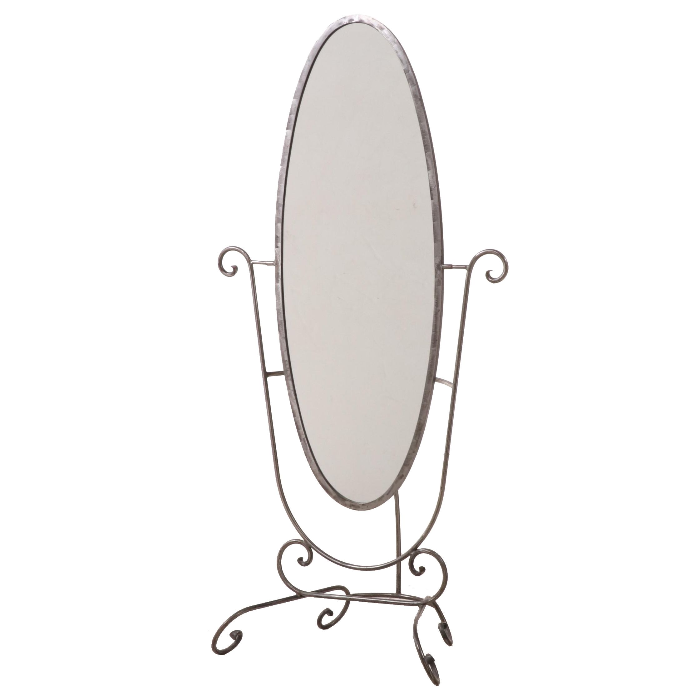 Patinated and Scrolled Metal Cheval Mirror