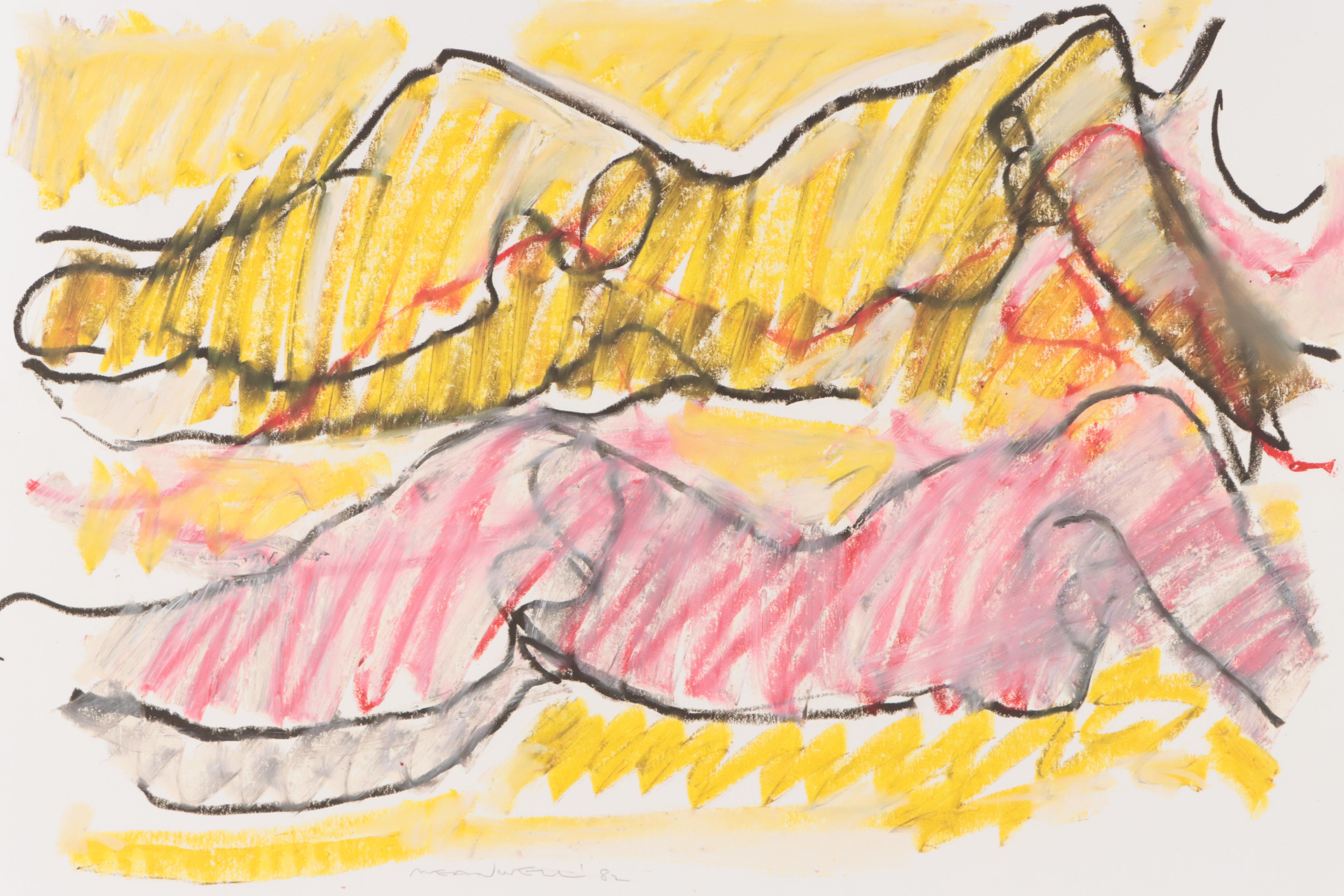 Jack Meanwell Expressionist Oil Pastel Figure Drawing, 1982