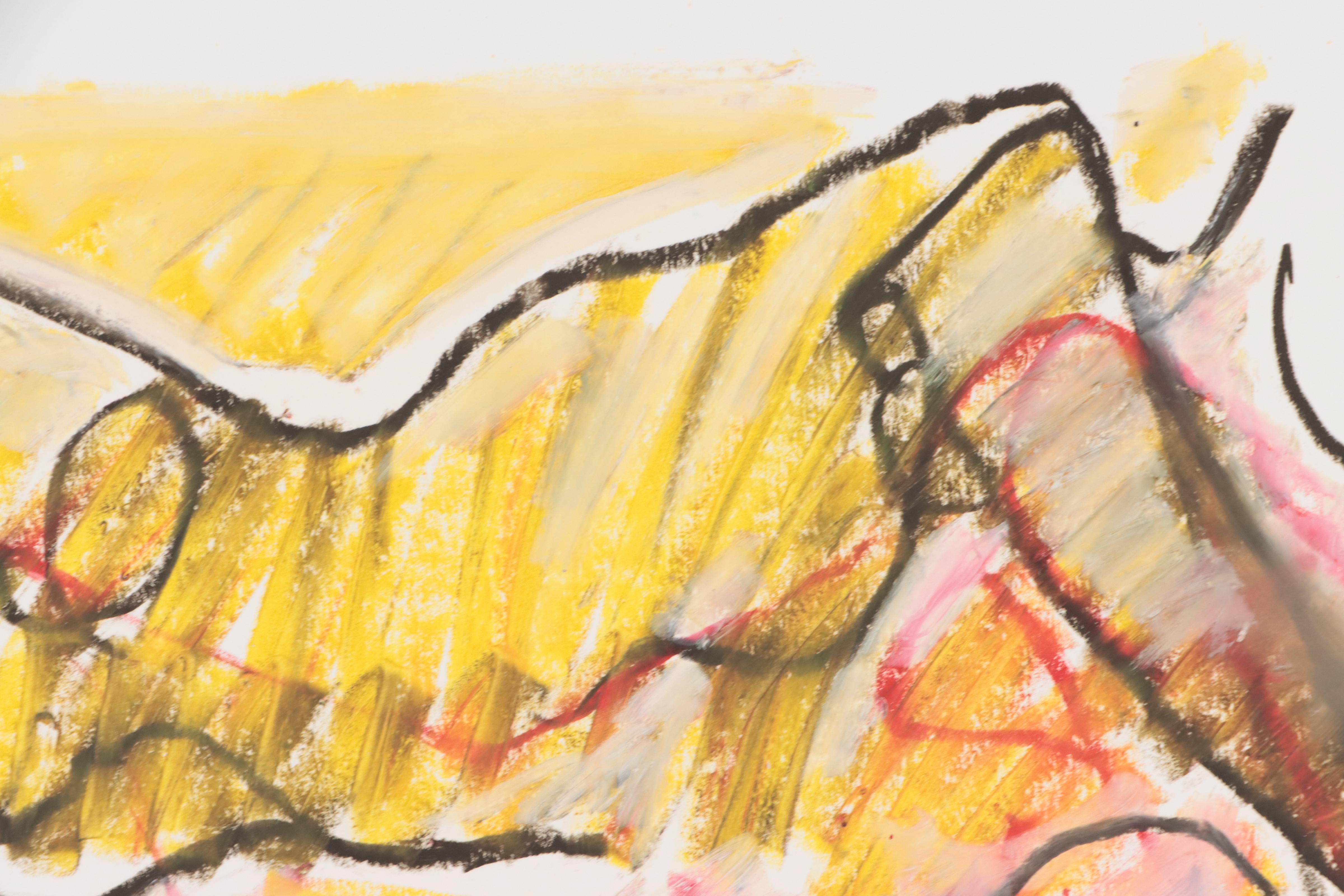 Jack Meanwell Expressionist Oil Pastel Figure Drawing, 1982