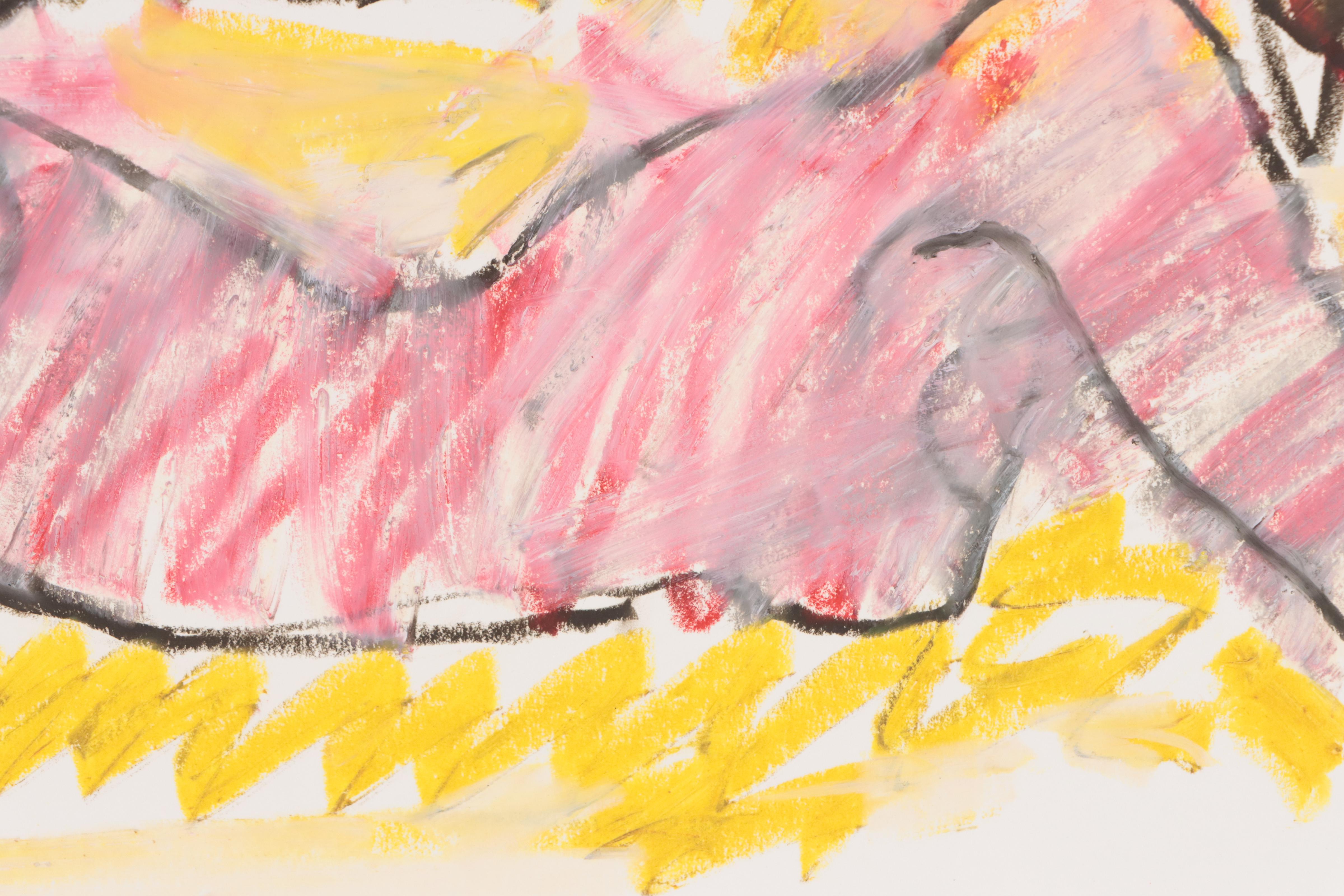 Jack Meanwell Expressionist Oil Pastel Figure Drawing, 1982