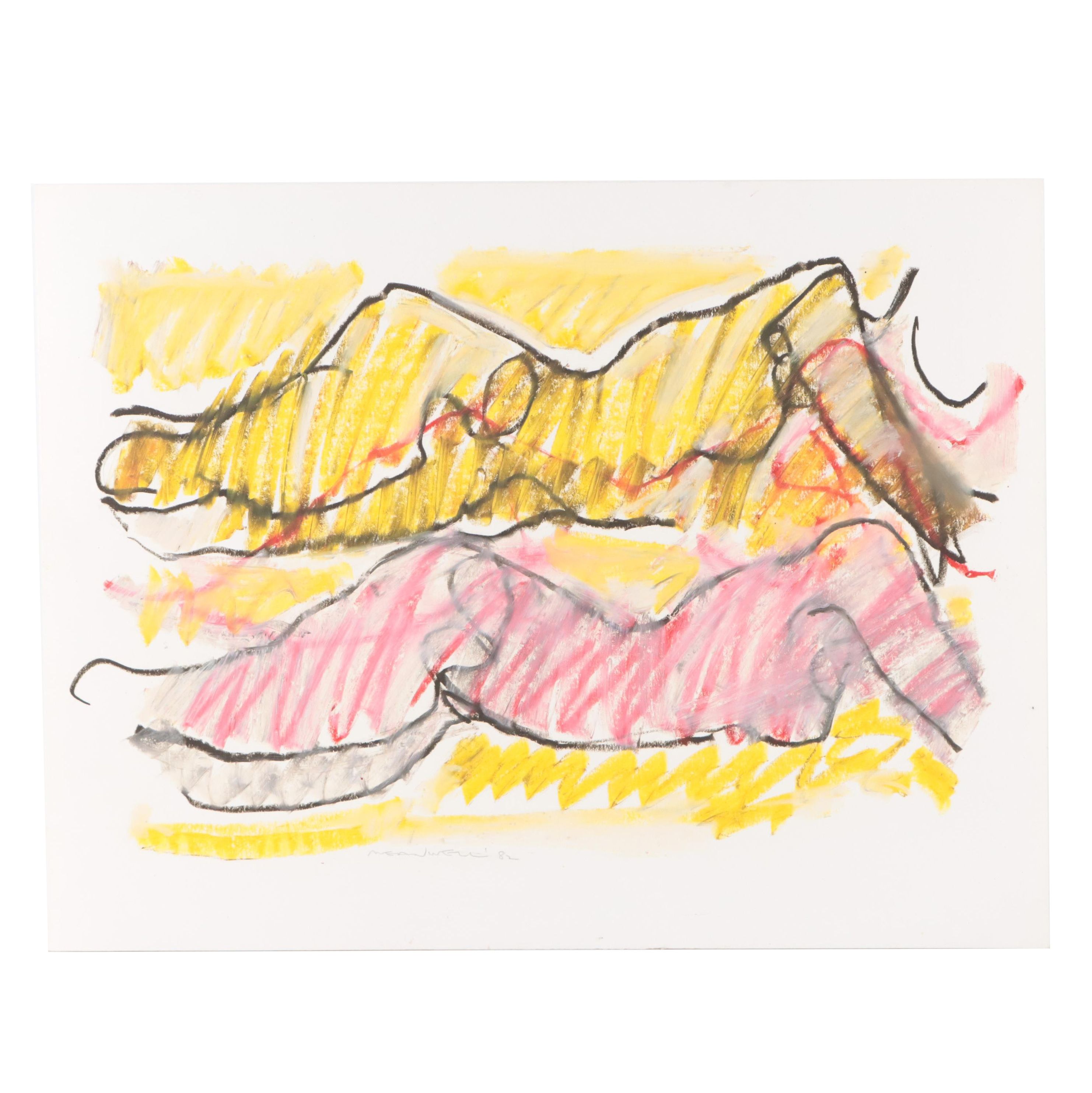 Jack Meanwell Expressionist Oil Pastel Figure Drawing, 1982