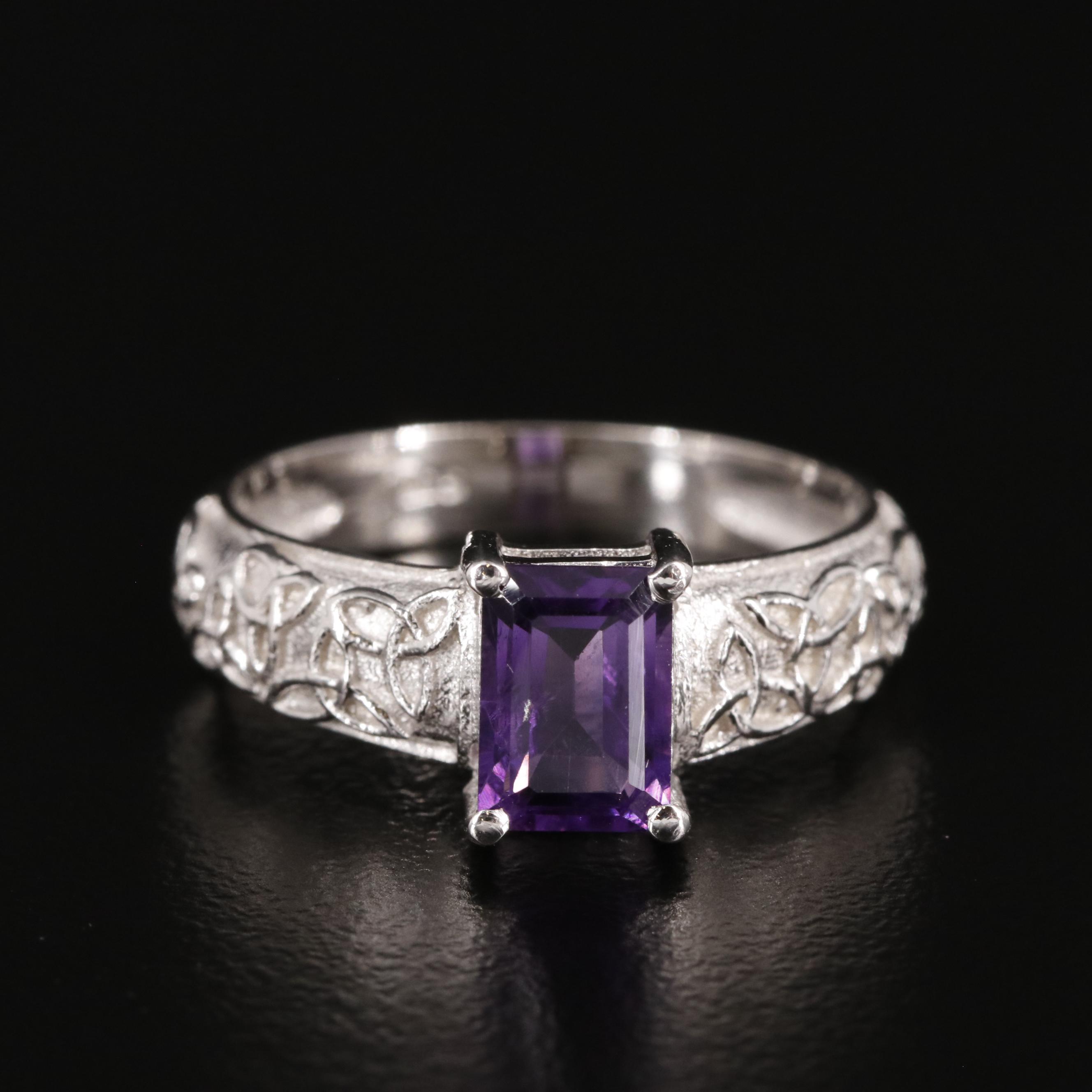 Sterling Amethyst Ring with Celtic Knot Detail