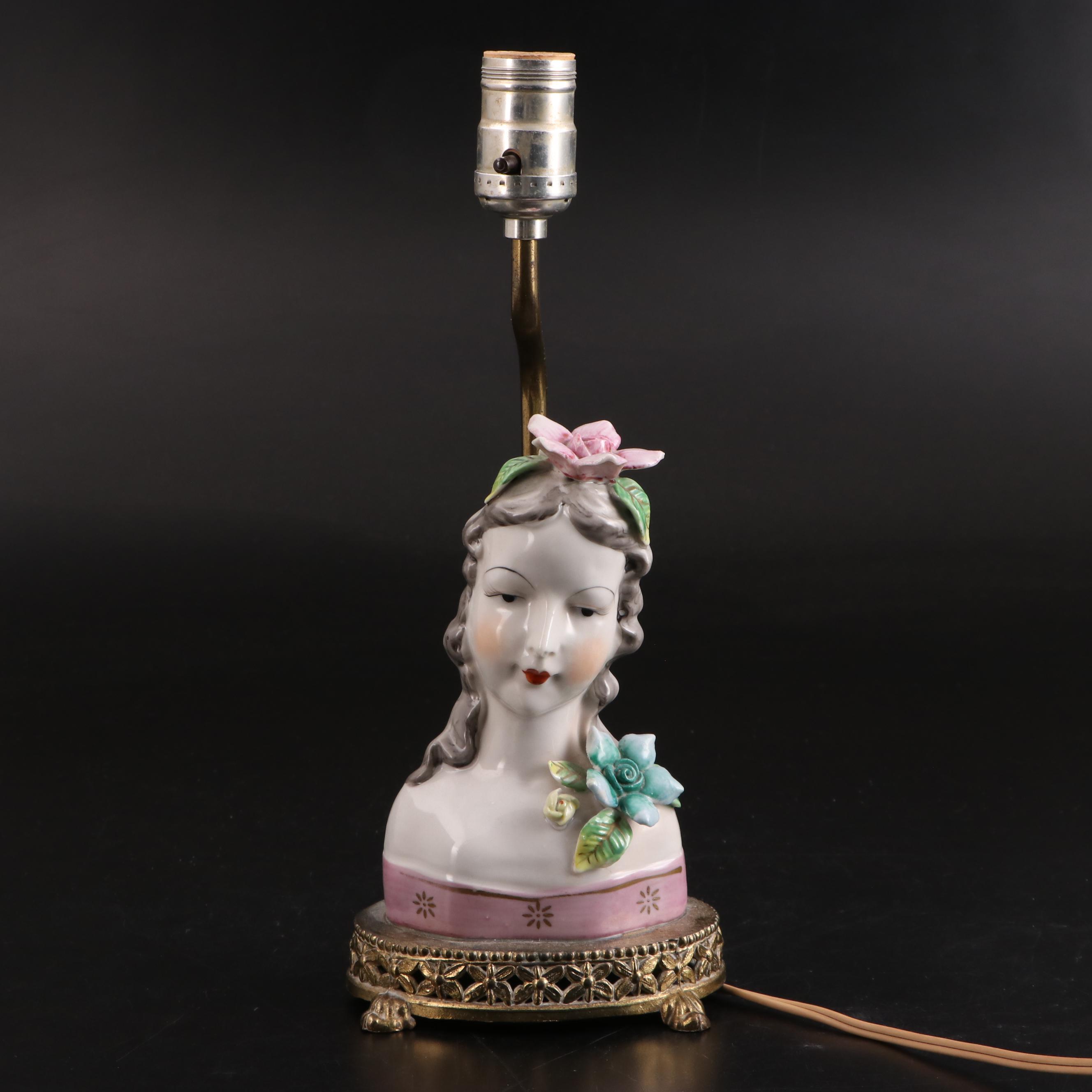 Boudoir Lamps, One Aladdin with Puffy Glass and Another with China Head Base