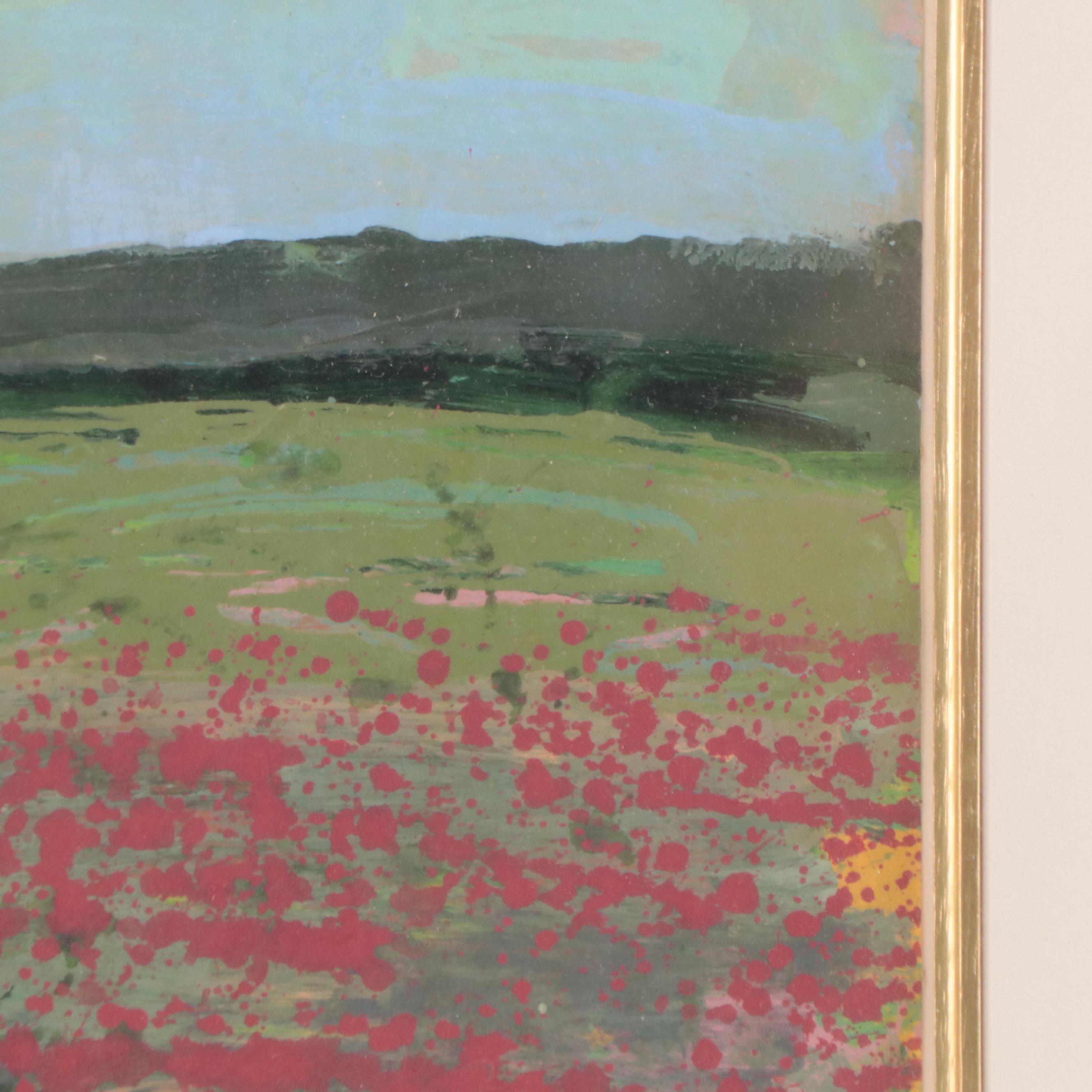 Harry Hilson Abstract Landscape Acrylic Painting, Circa 1980