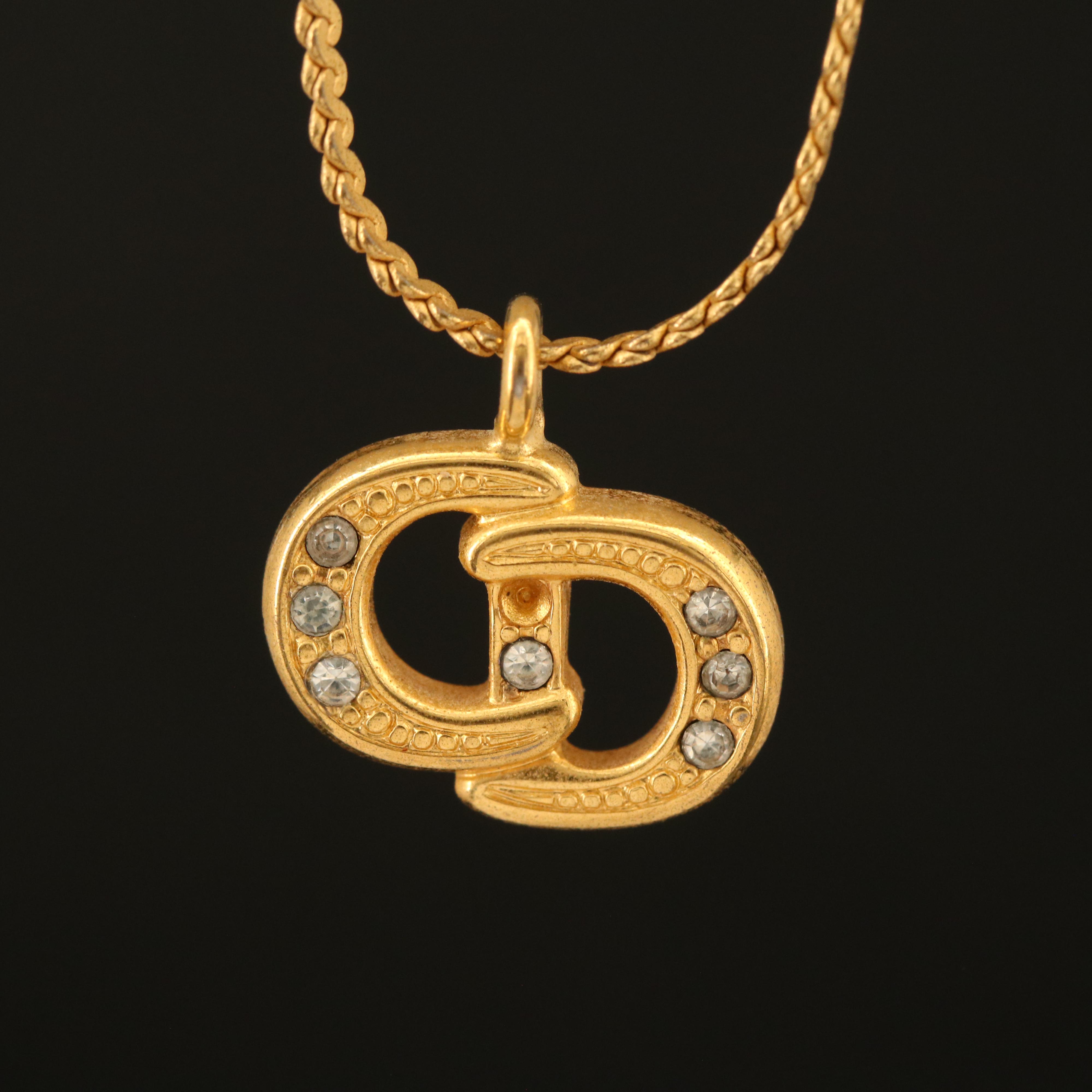 Christian Dior Rhinestone Logo Necklace