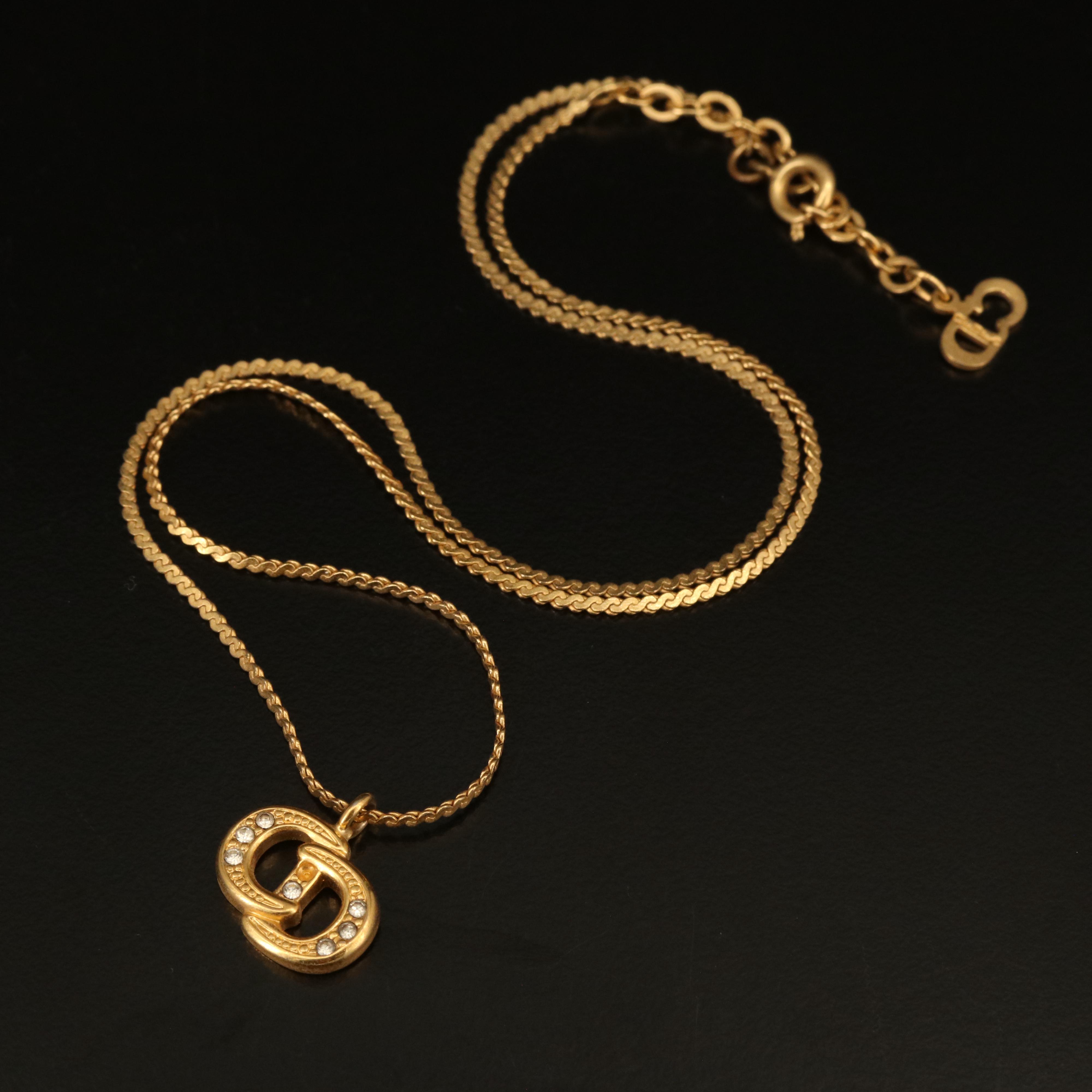 Christian Dior Rhinestone Logo Necklace
