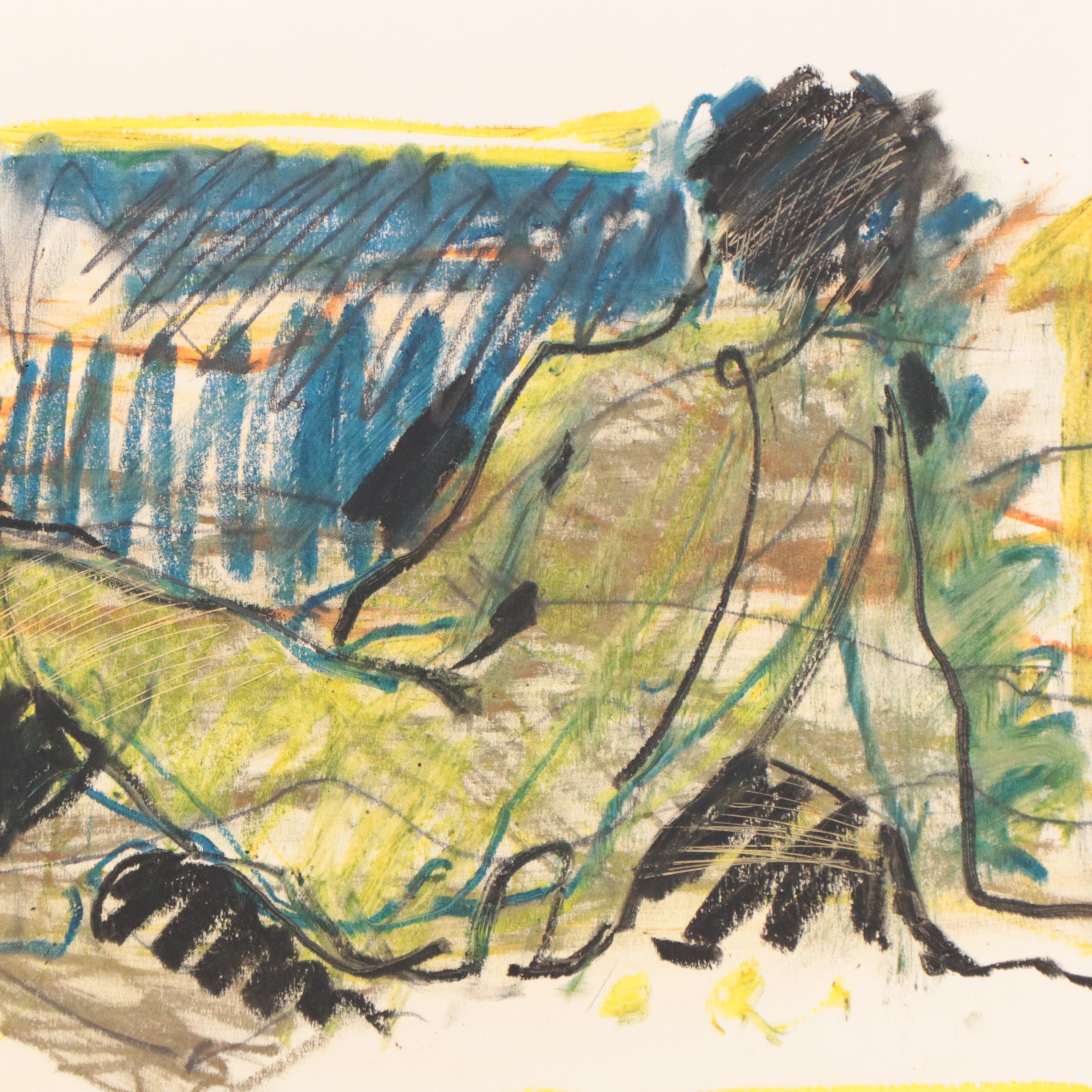 Jack Meanwell Expressionist Oil Pastel Figure Drawing, Circa 1980