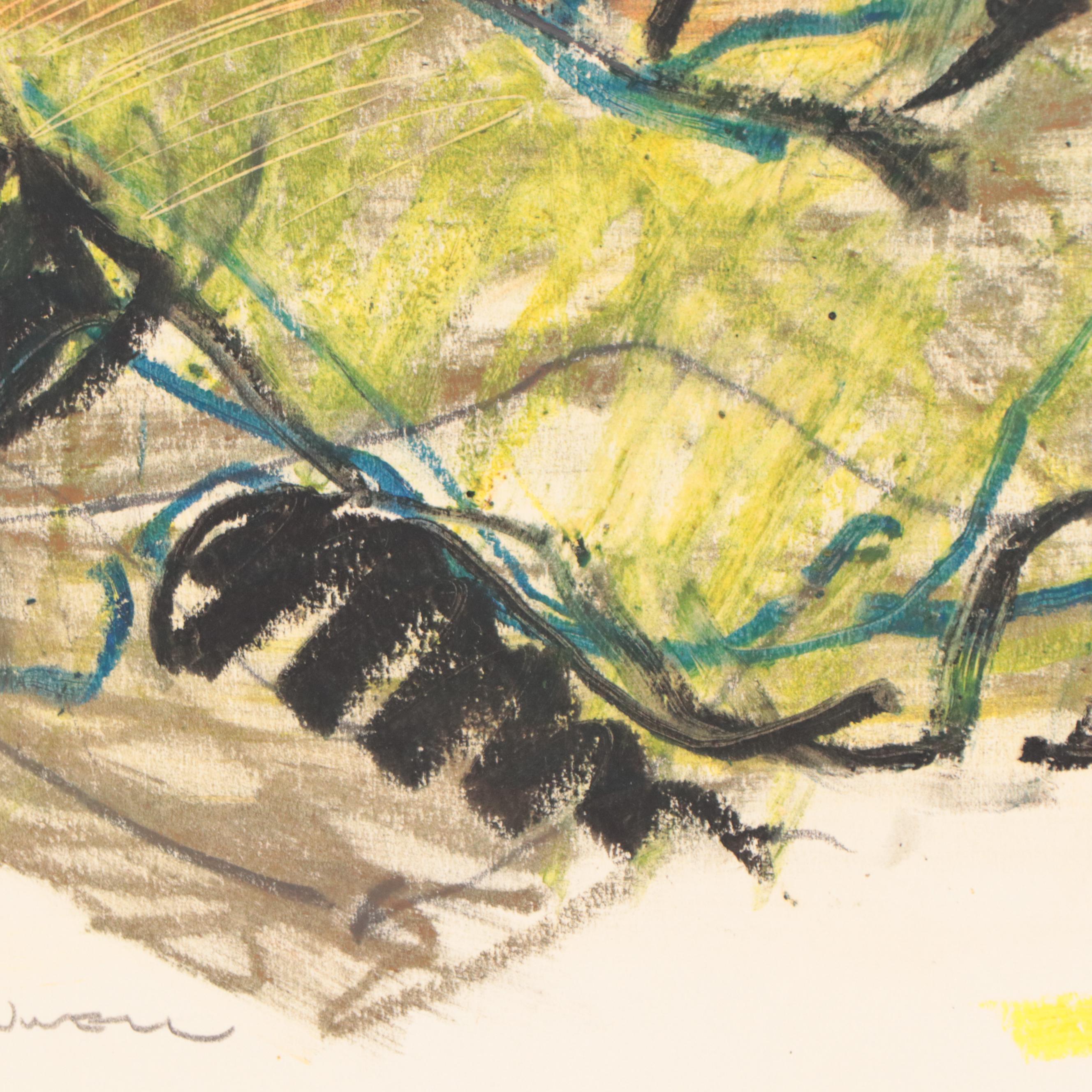 Jack Meanwell Expressionist Oil Pastel Figure Drawing, Circa 1980