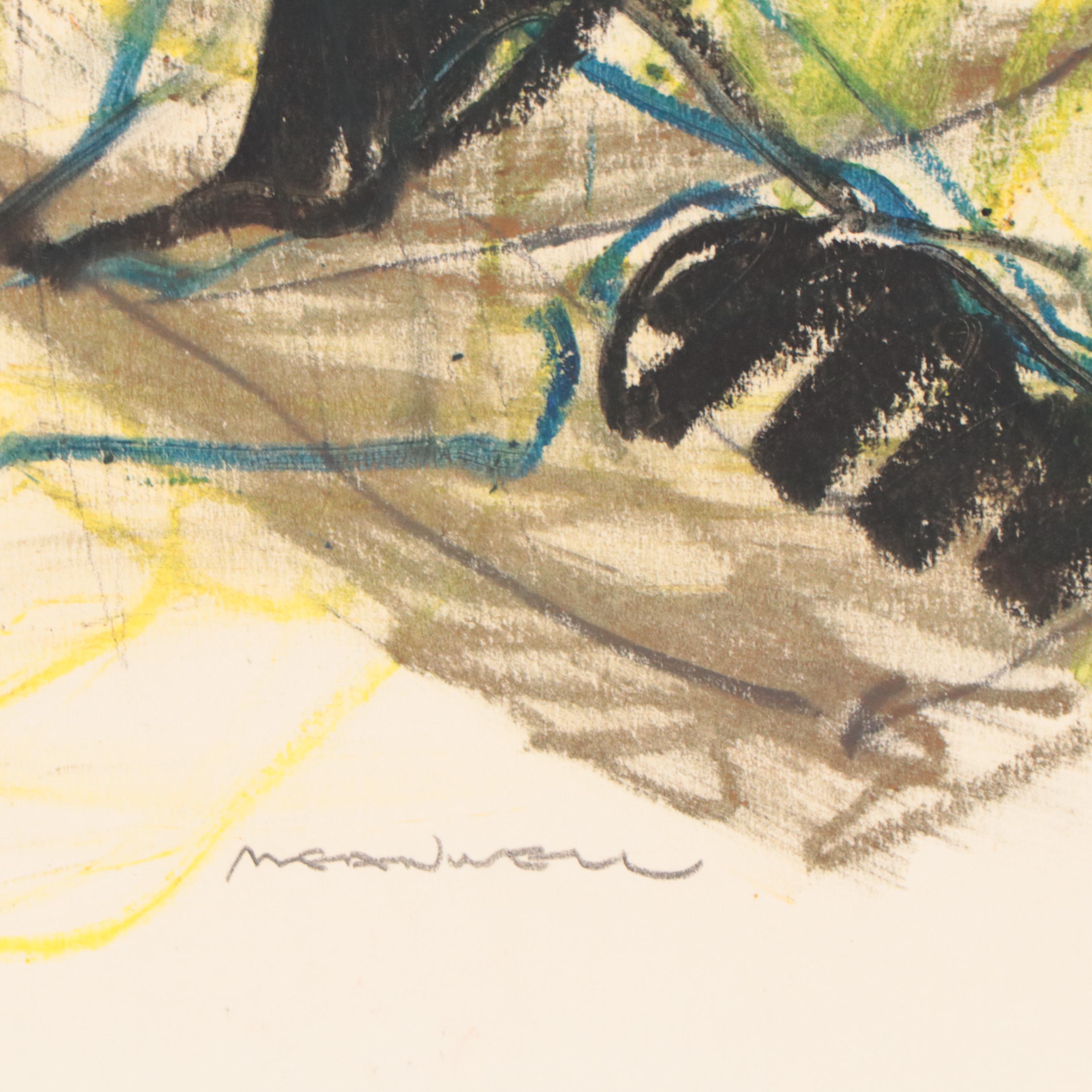 Jack Meanwell Expressionist Oil Pastel Figure Drawing, Circa 1980