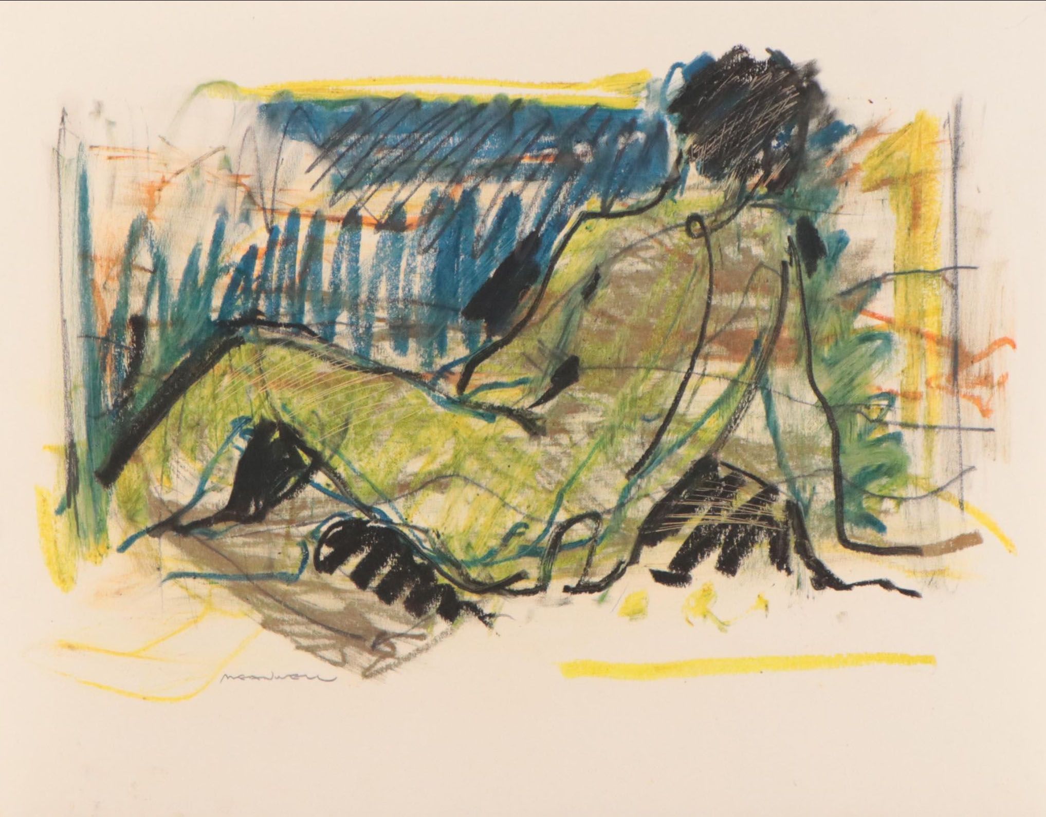 Jack Meanwell Expressionist Oil Pastel Figure Drawing, Circa 1980