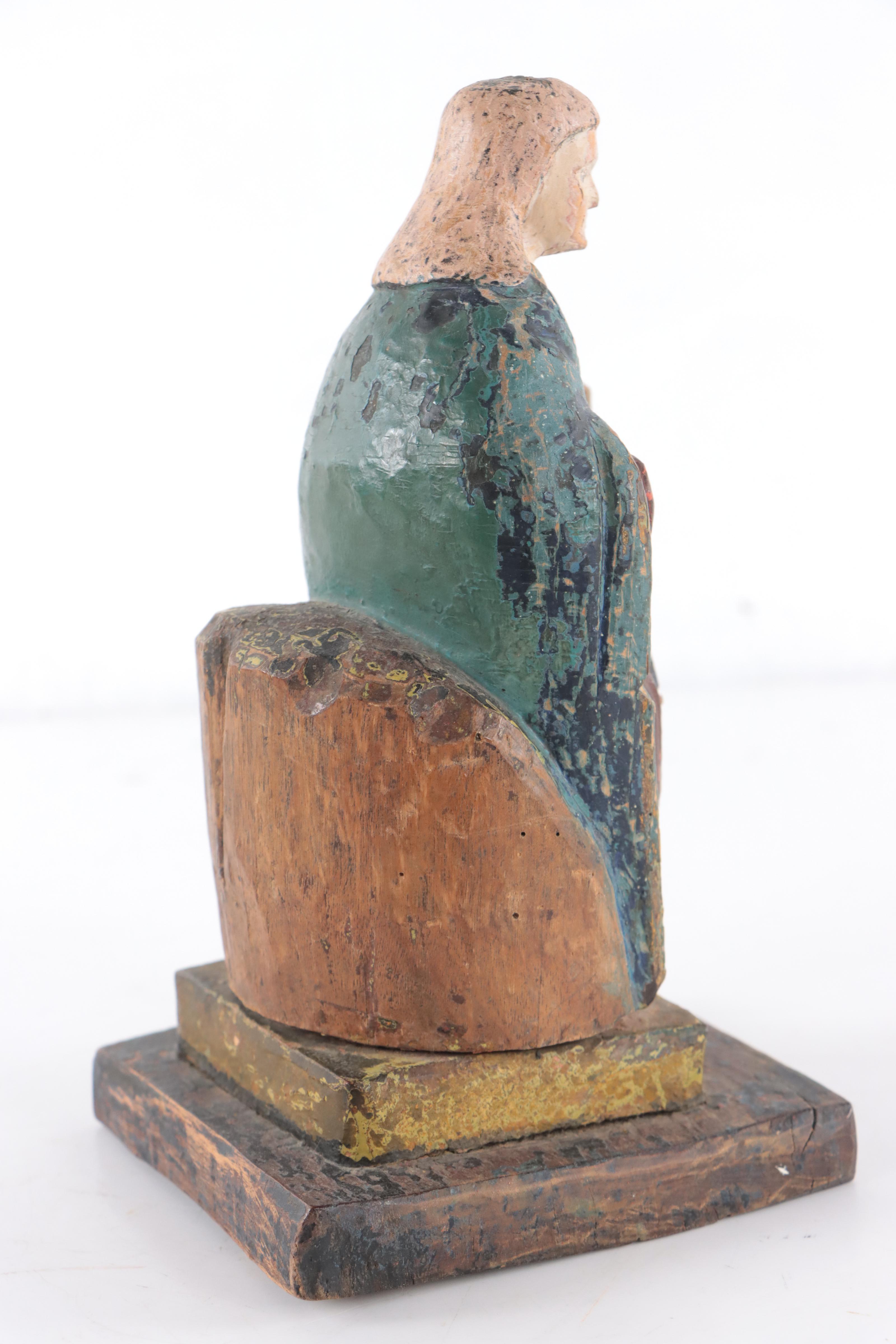 Spanish Colonial Polychrome Madonna Santos and Other Wooden Carved Madonna