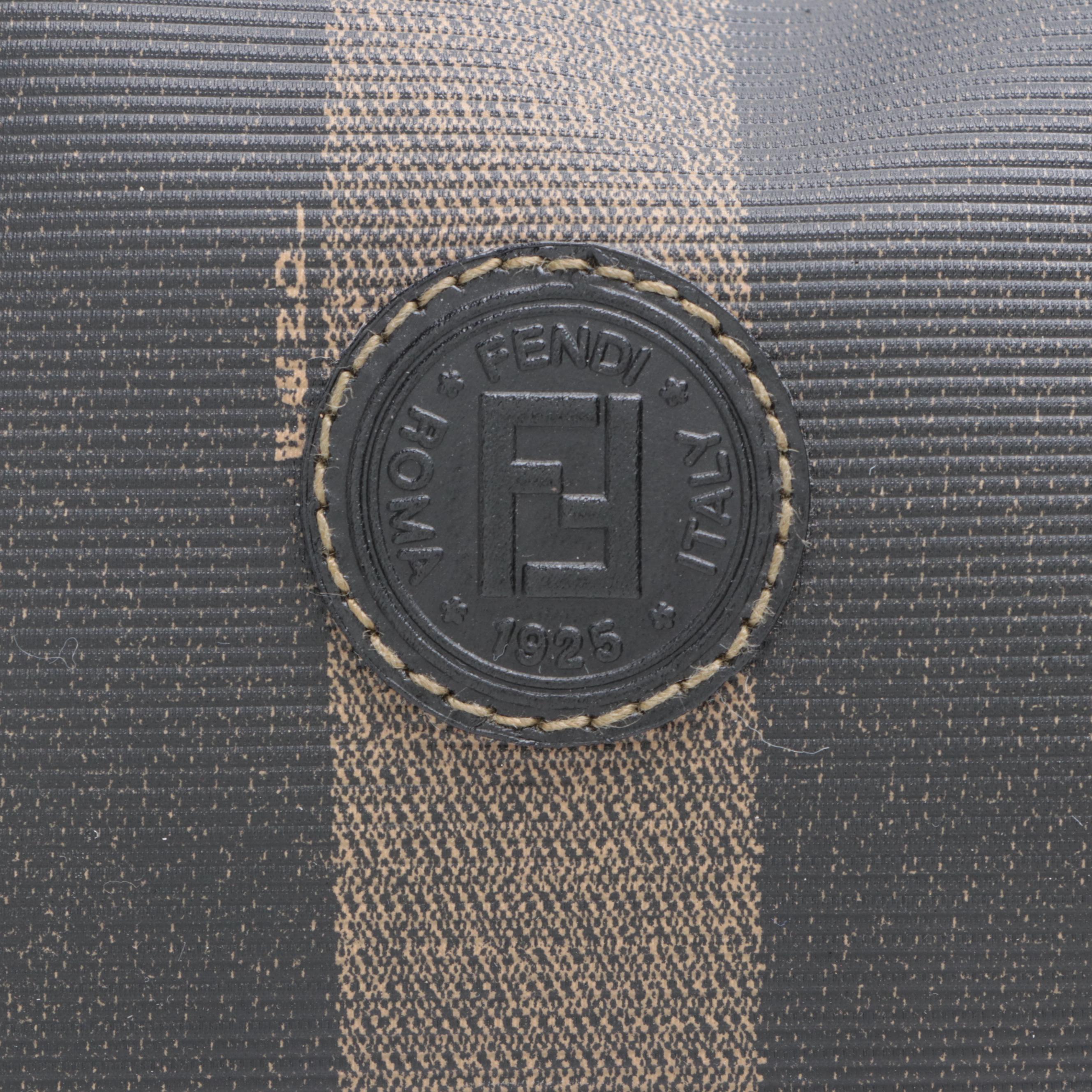 Fendi Boston Bag in Pequin Stripe Coated Canvas and Black Leather