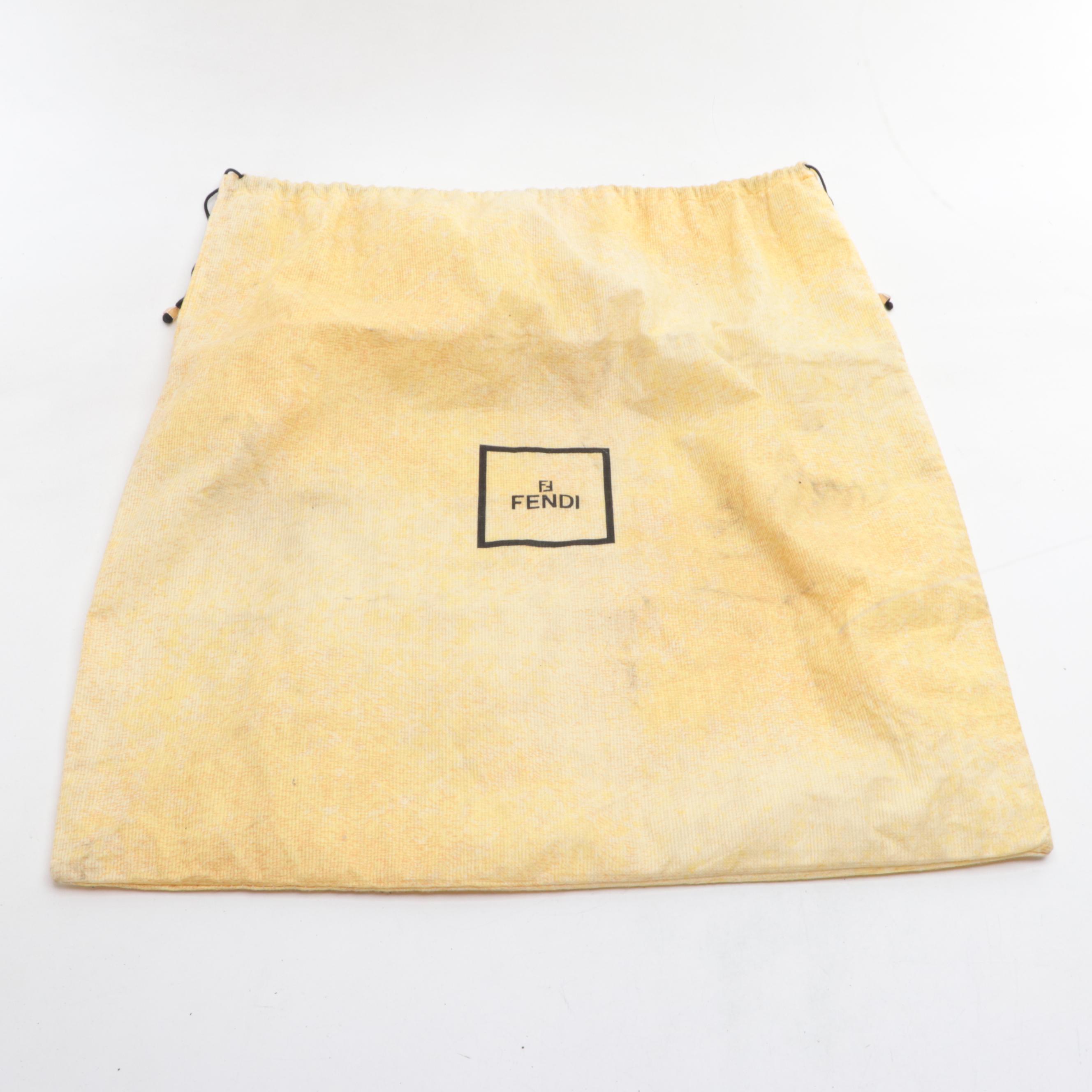 Fendi Boston Bag in Pequin Stripe Coated Canvas and Black Leather