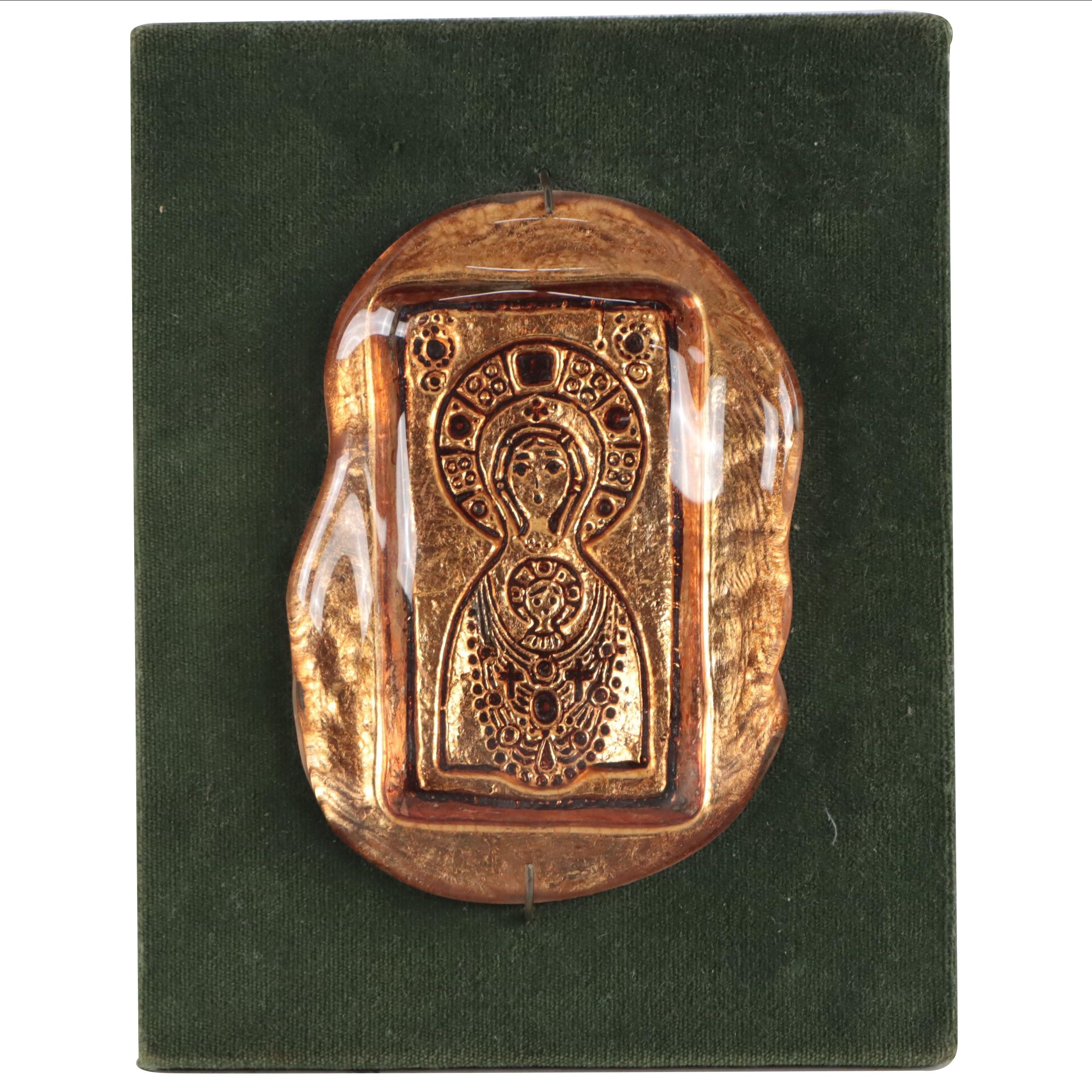 Ferro Lorenzo Murano Style Glass Bas-Relief Madonna and Child Icon