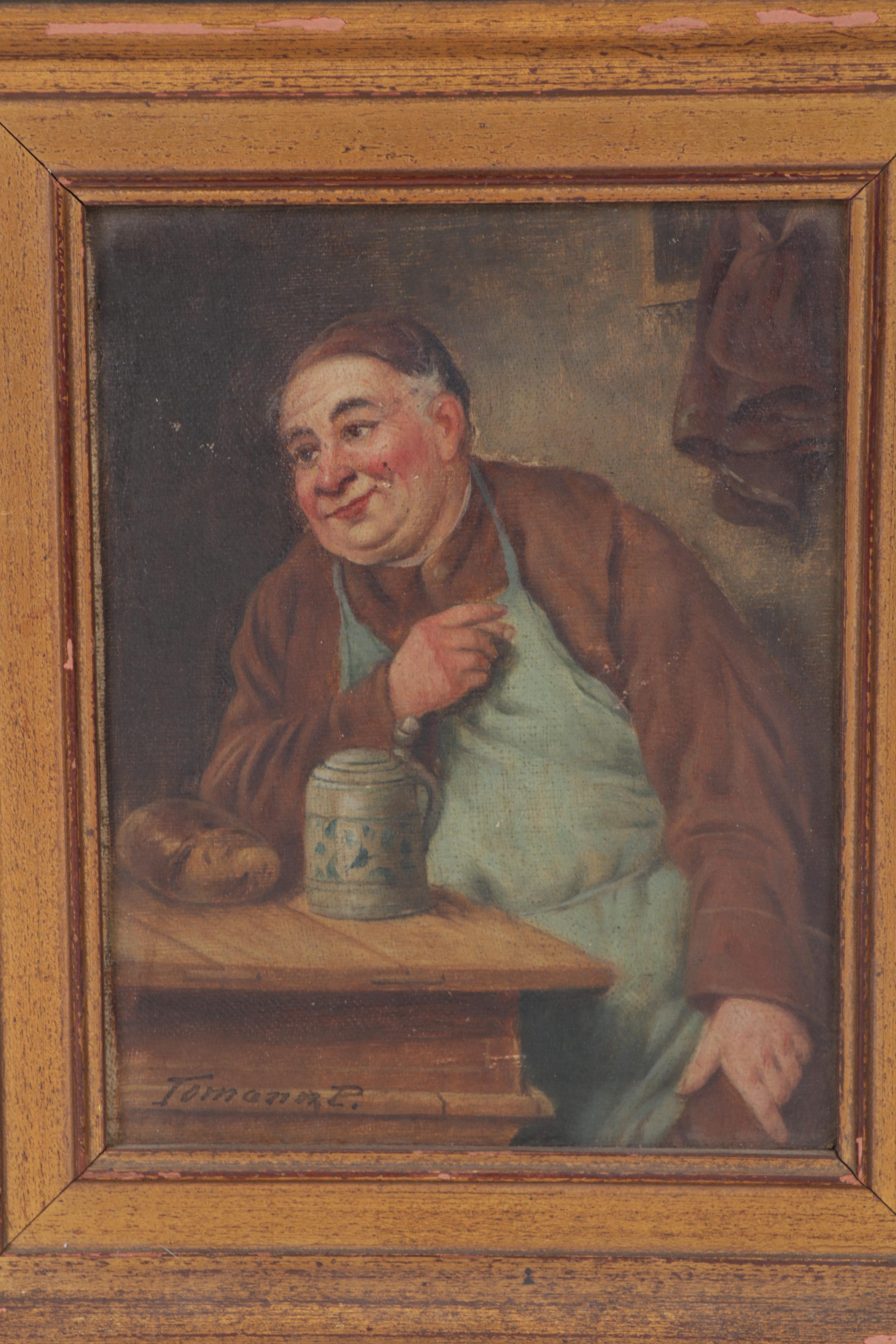 Bavarian Portrait Oil Paintings of Seated Men, Circa 1920