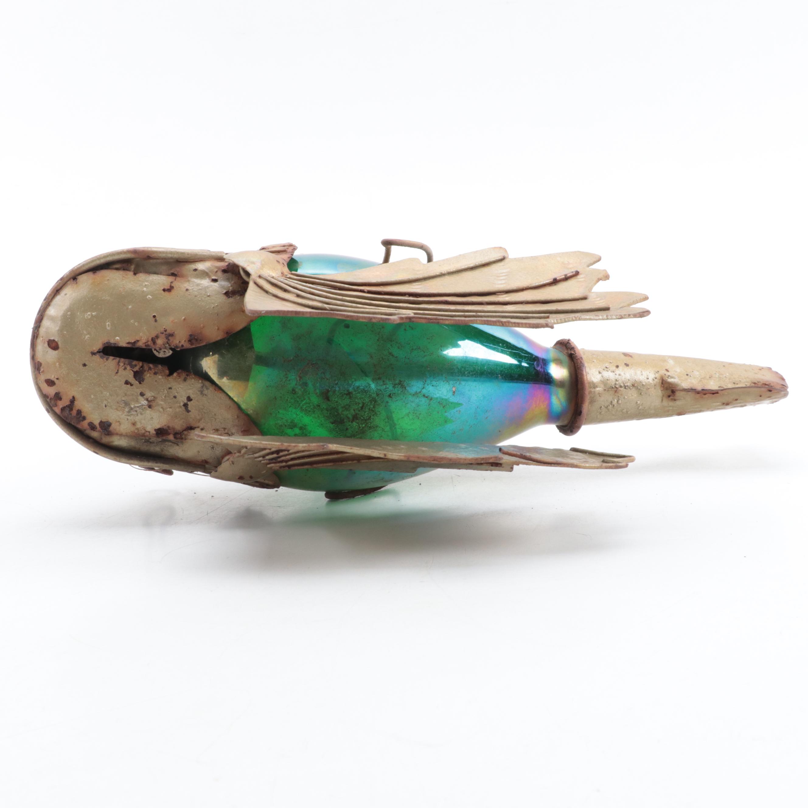 Folk Art Metal and Glass Decorative Fish Wall Hanging