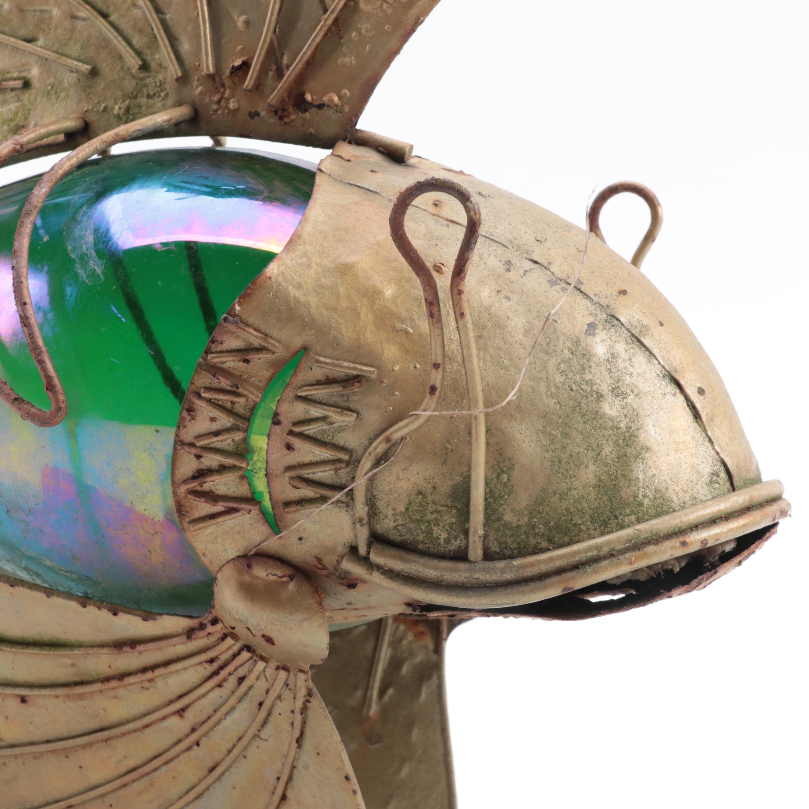 Folk Art Metal and Glass Decorative Fish Wall Hanging
