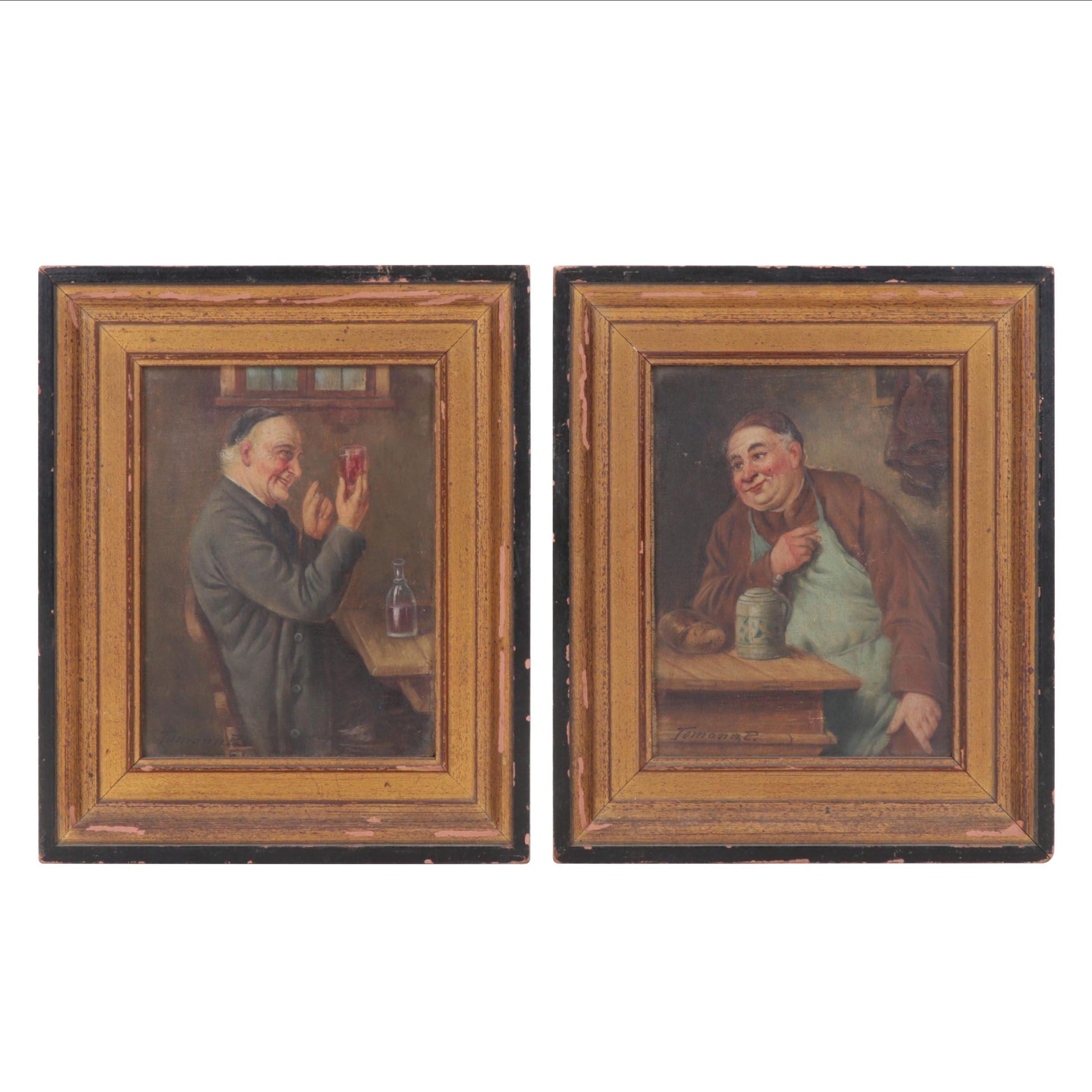 Bavarian Portrait Oil Paintings of Seated Men, Circa 1920