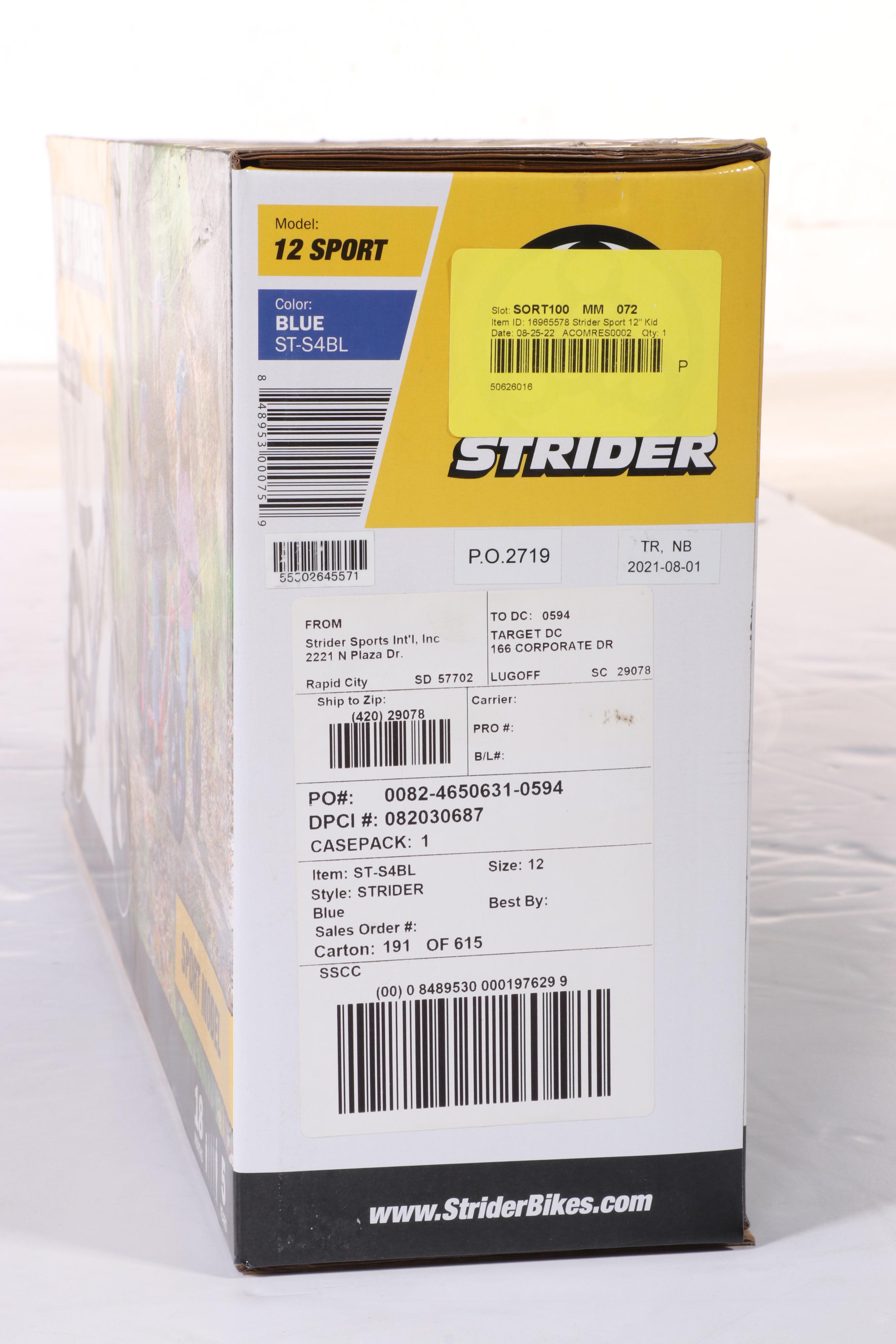 Strider Sport 12" Kids' Balance Bike in Blue