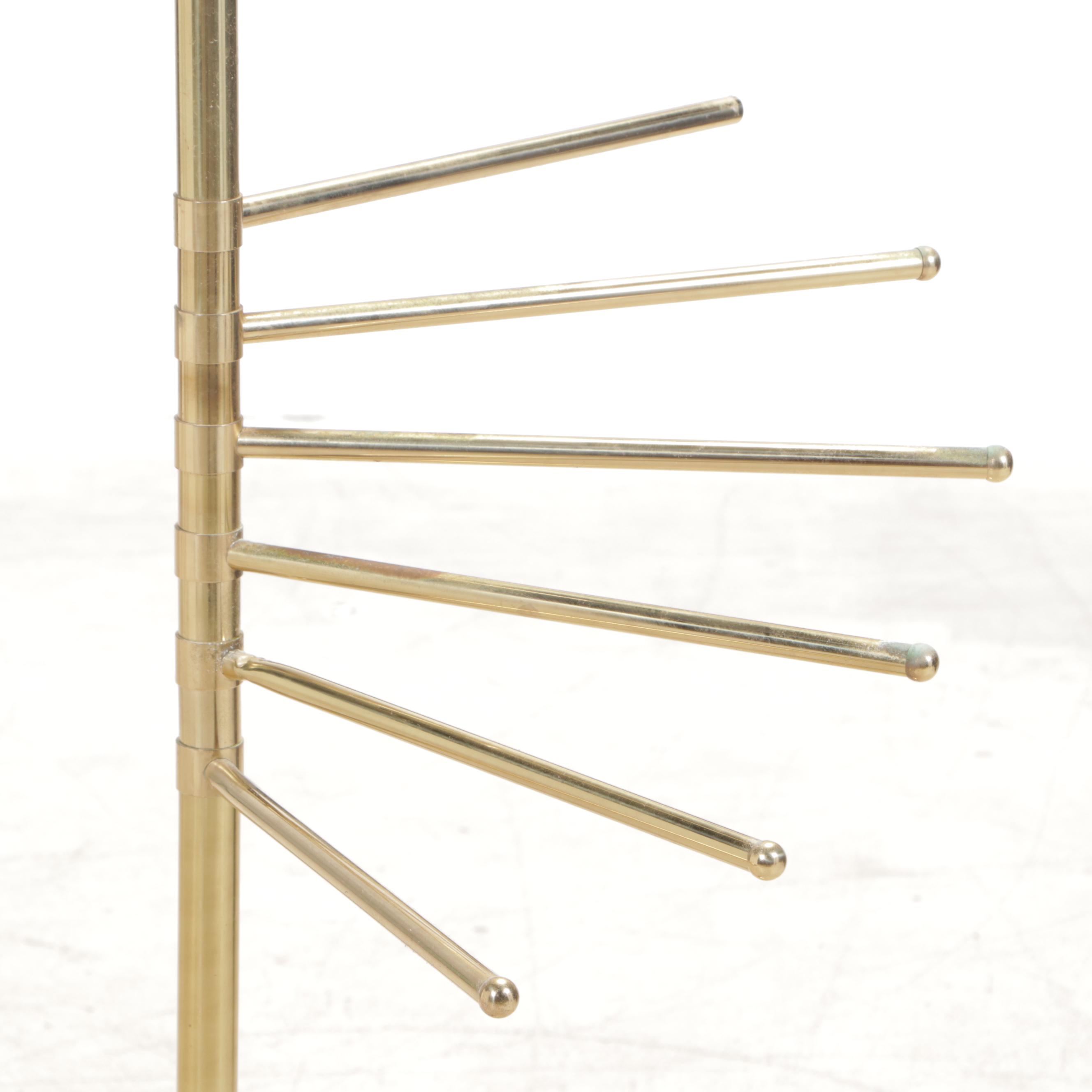 Brass and Patinated Metal Swing-Arm Floor-Standing Towel Rack, Late 20th Century