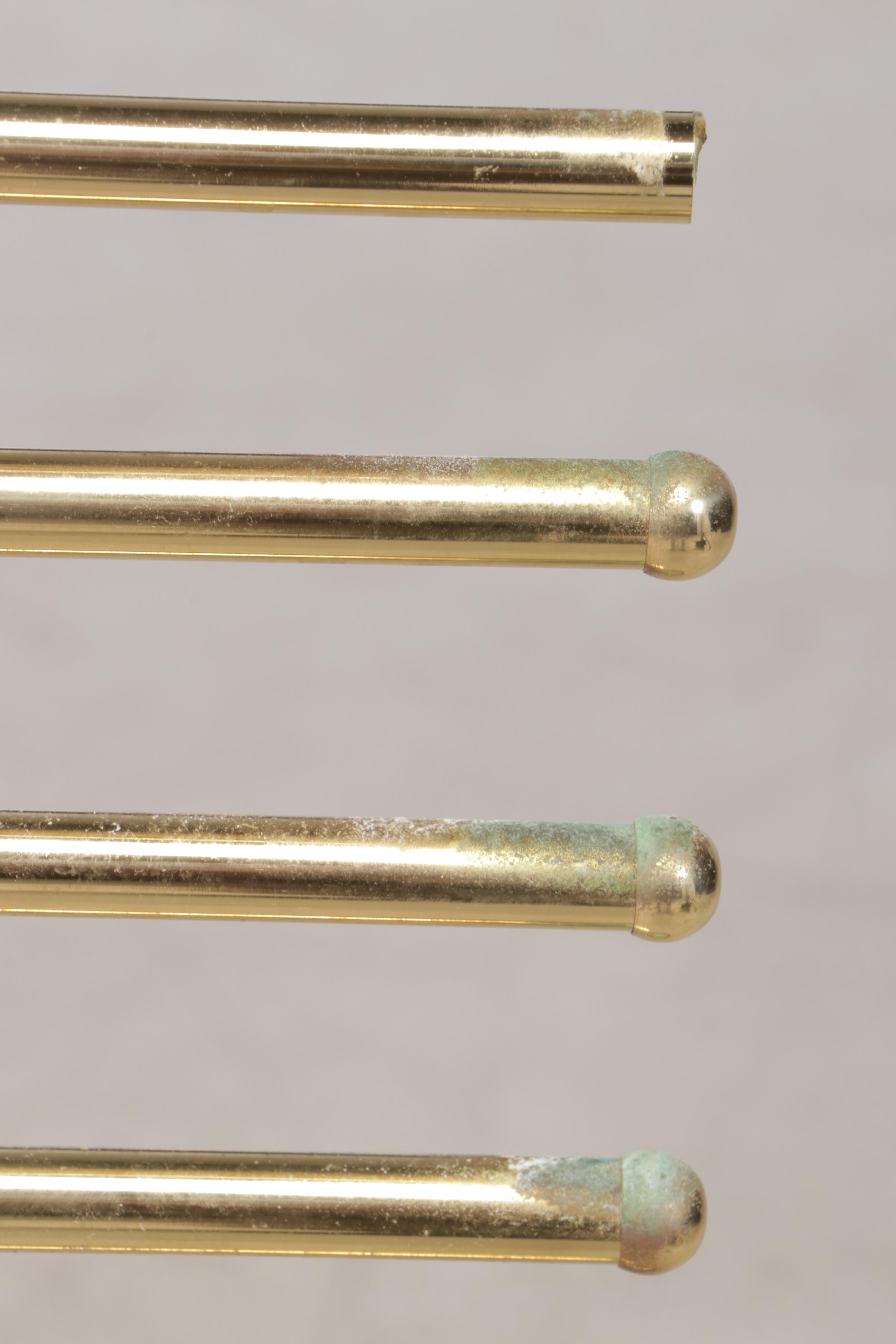 Brass and Patinated Metal Swing-Arm Floor-Standing Towel Rack, Late 20th Century