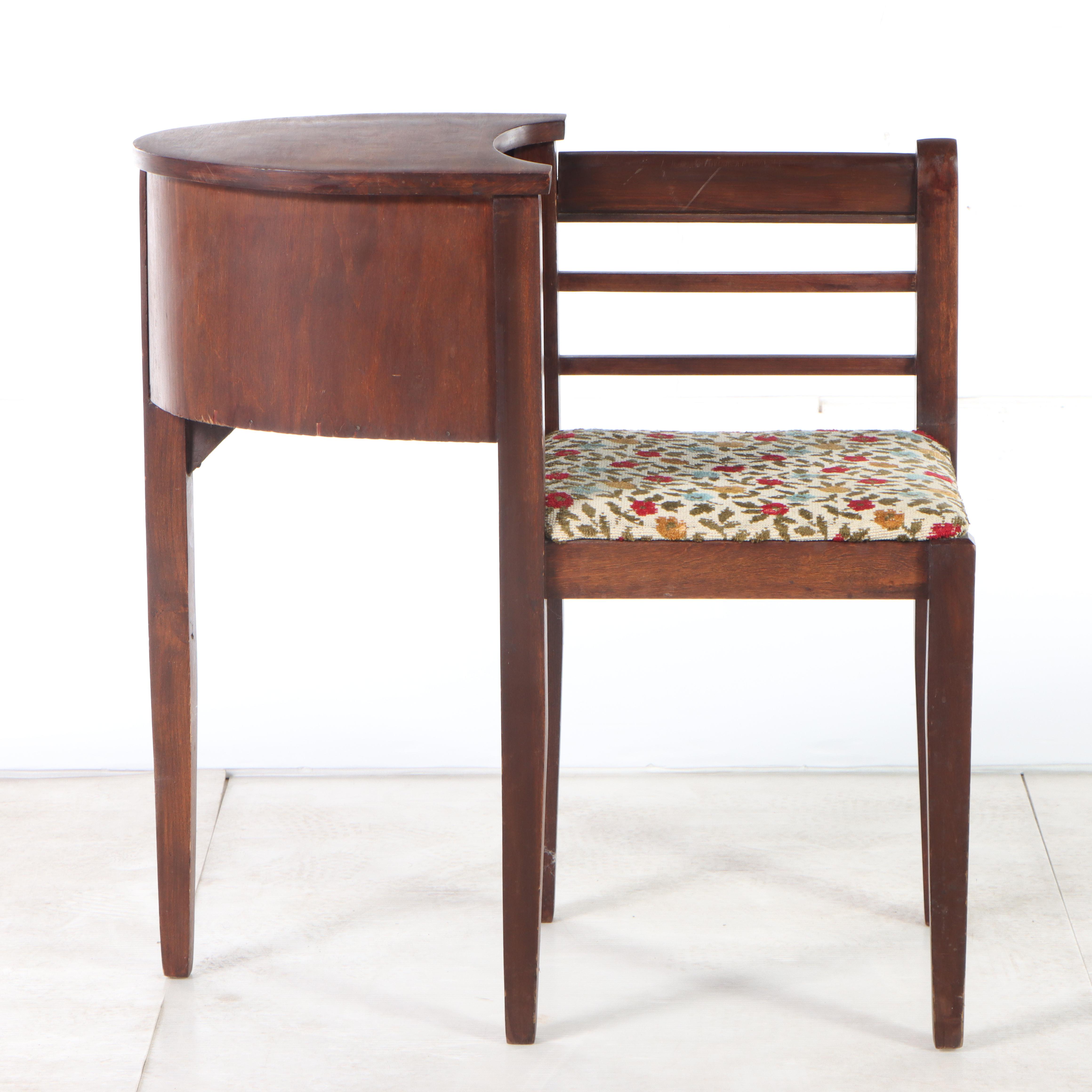 Federal Style Walnut-Stained and Custom-Upholstered Telephone Table with Seat