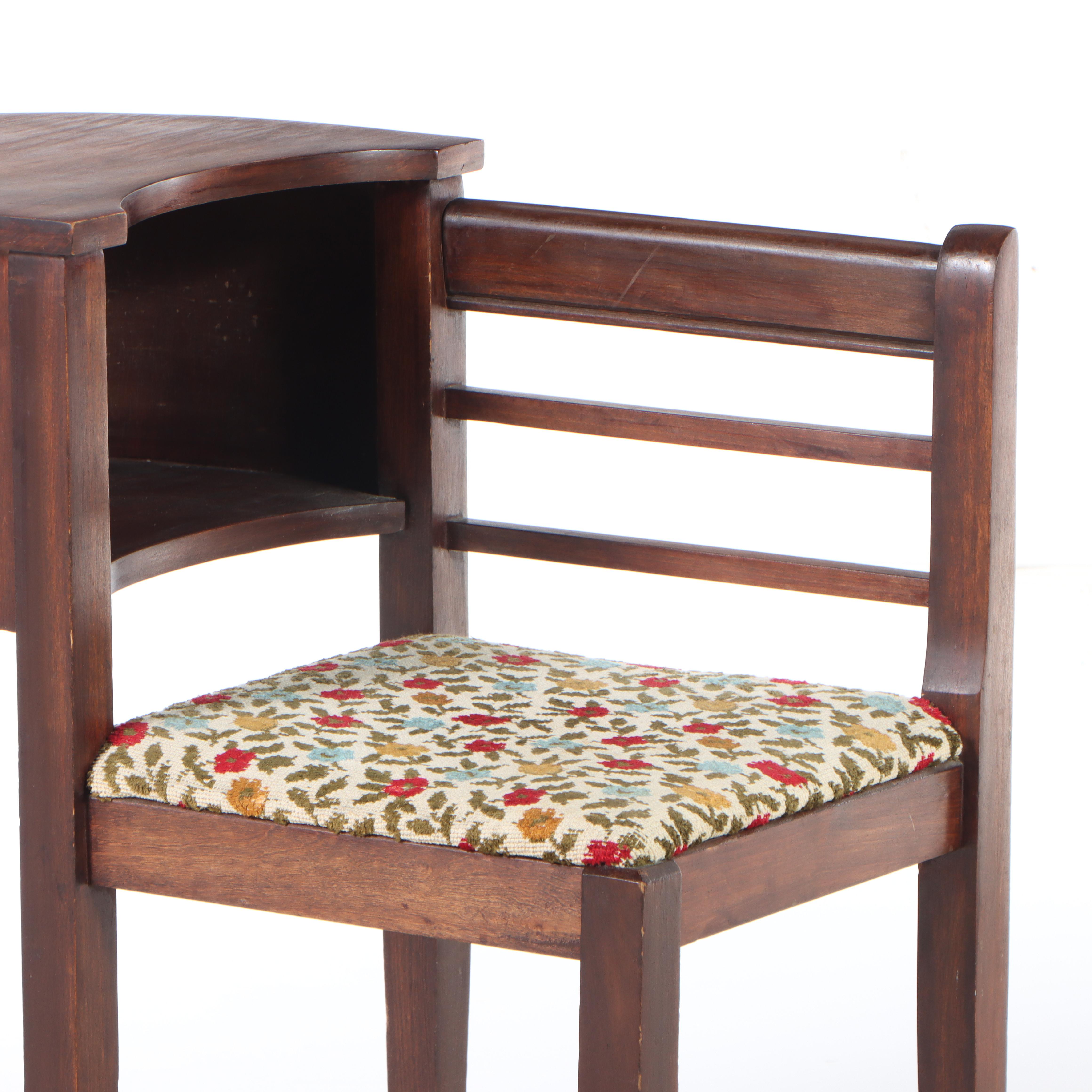 Federal Style Walnut-Stained and Custom-Upholstered Telephone Table with Seat