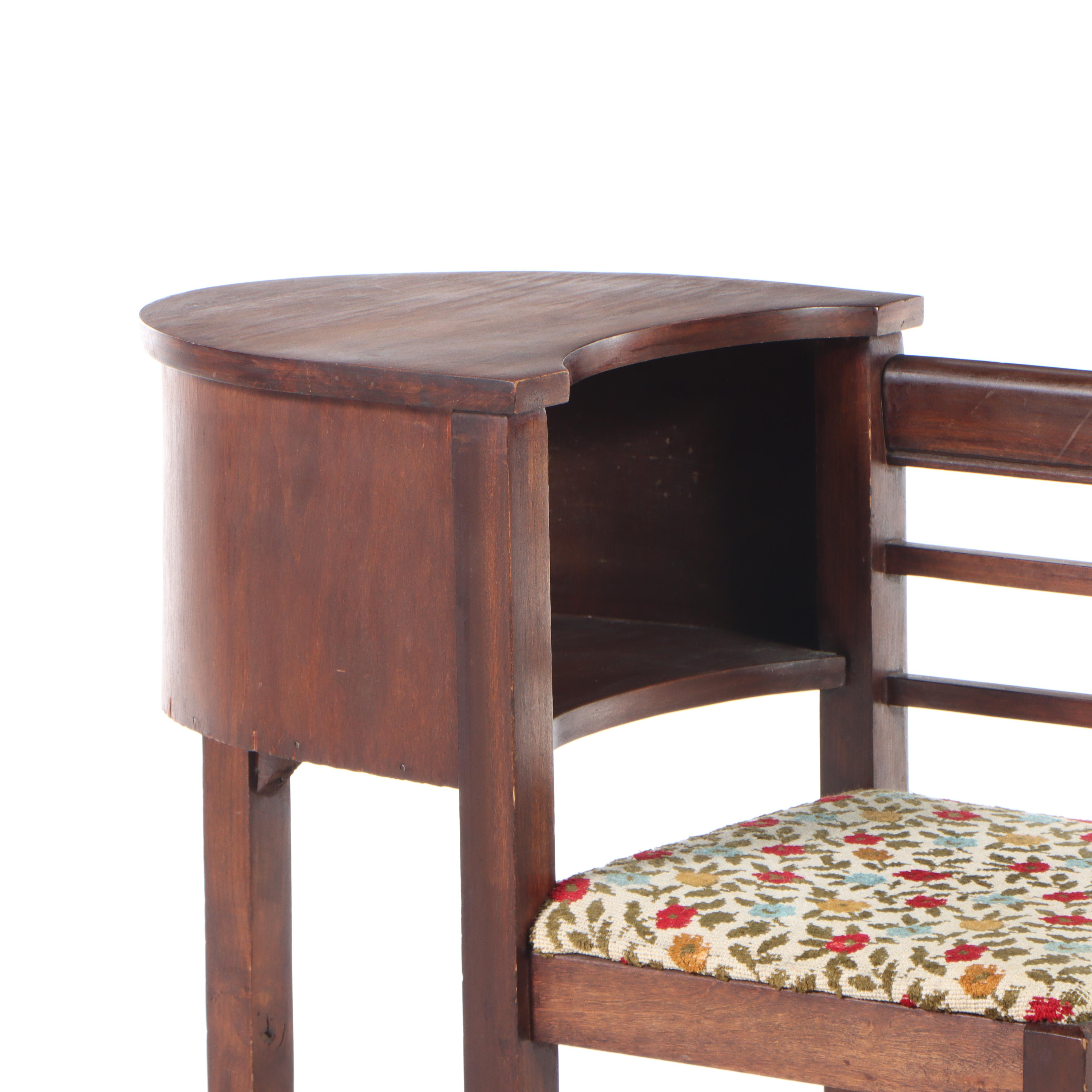 Federal Style Walnut-Stained and Custom-Upholstered Telephone Table with Seat
