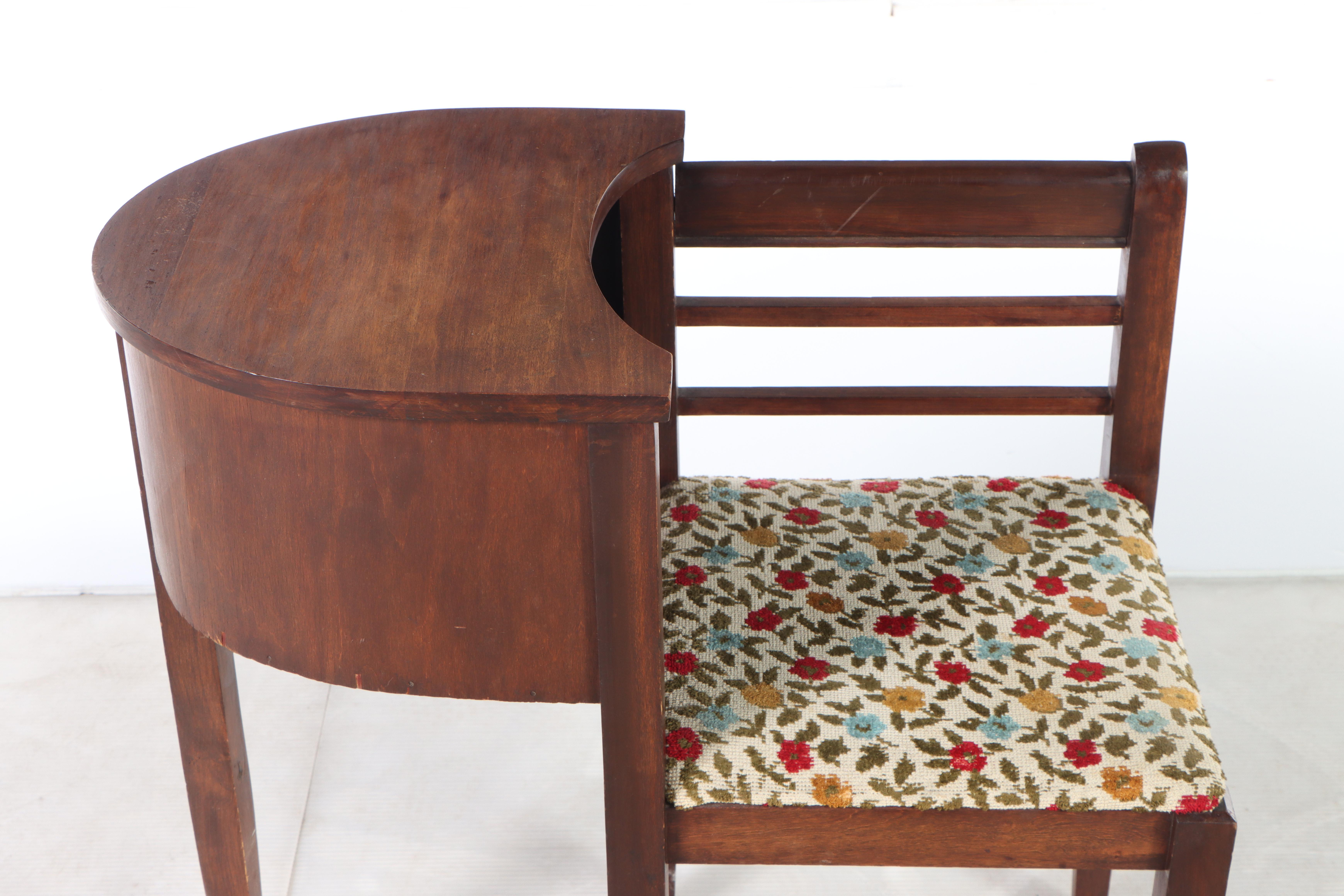 Federal Style Walnut-Stained and Custom-Upholstered Telephone Table with Seat