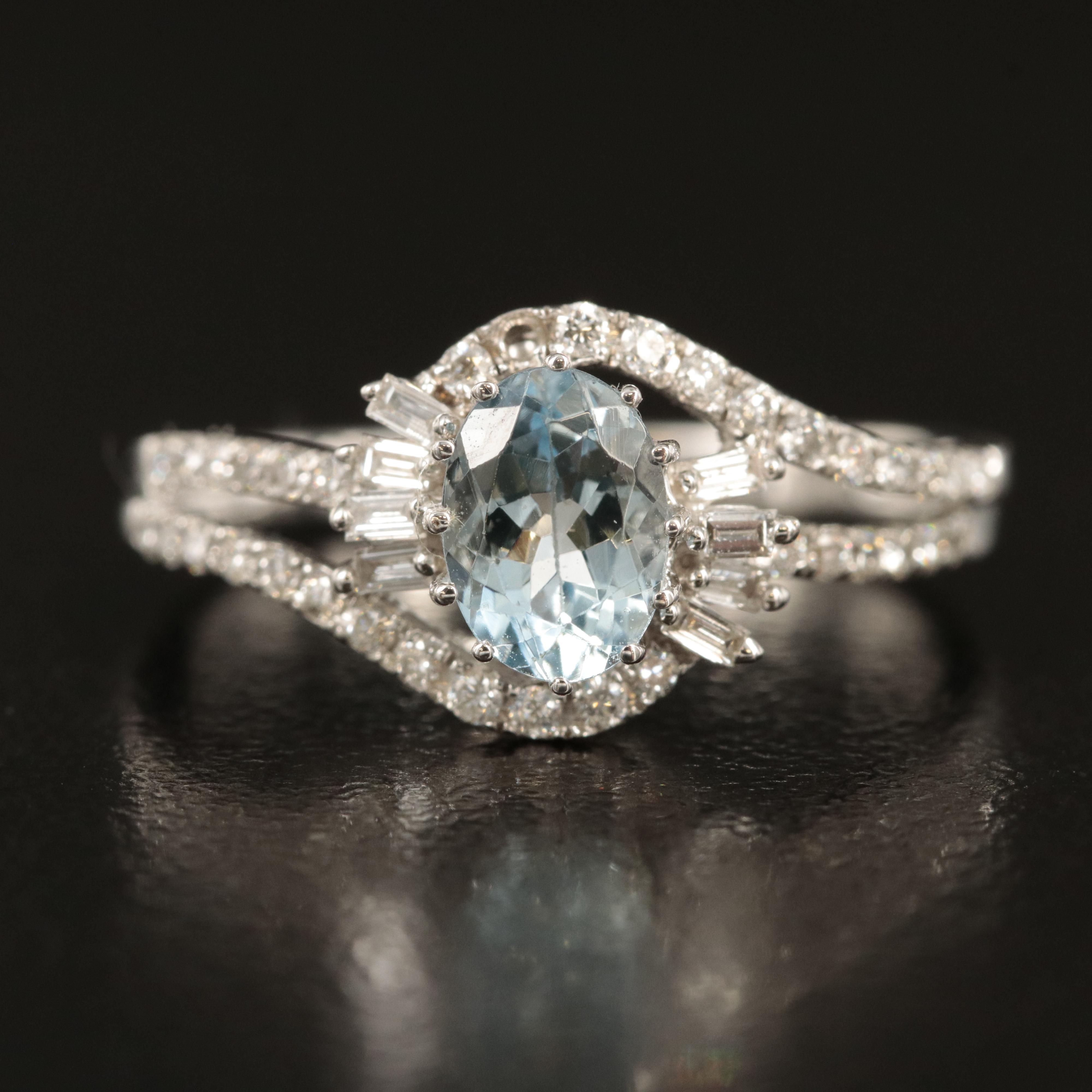 14K Aquamarine and Diamond Ring
