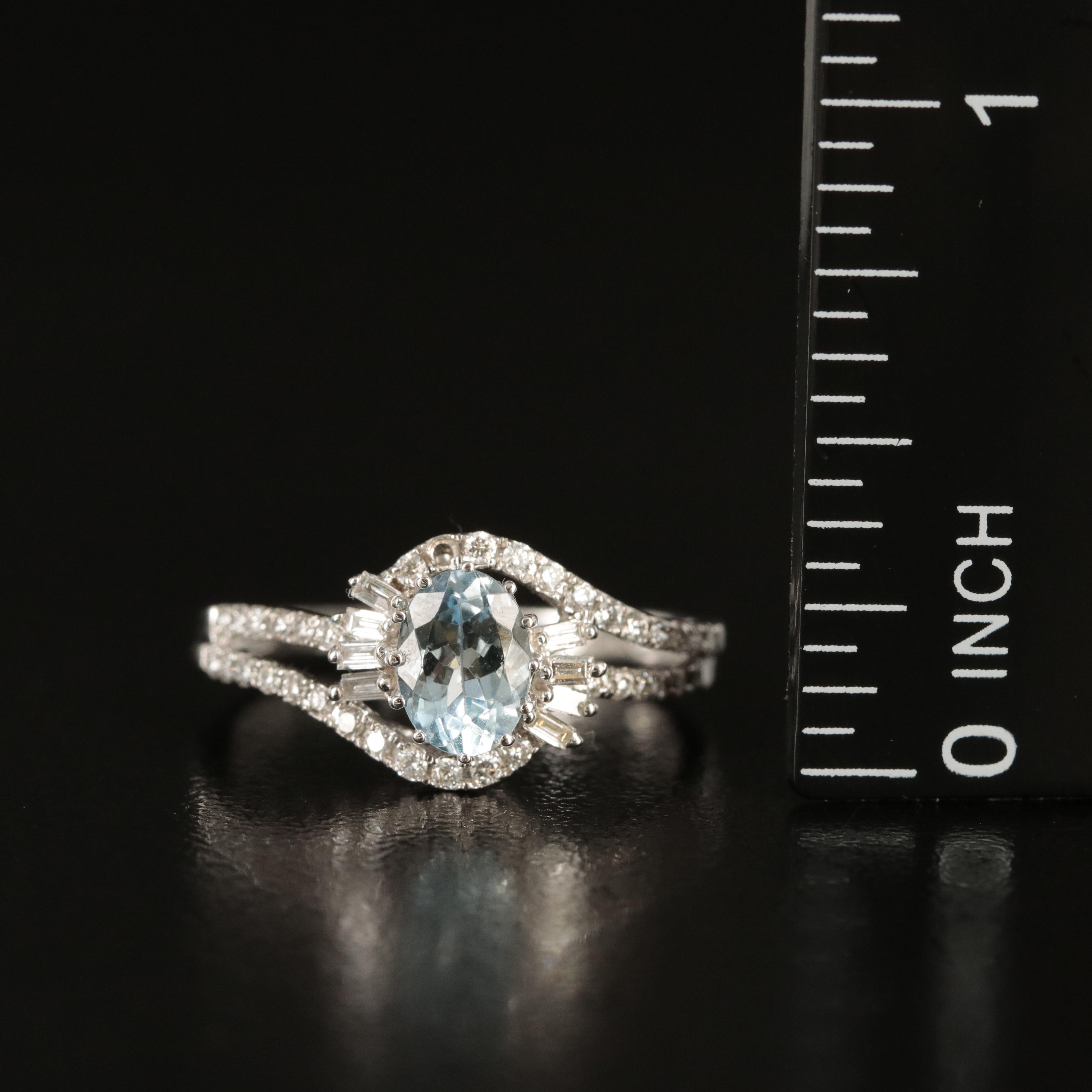 14K Aquamarine and Diamond Ring