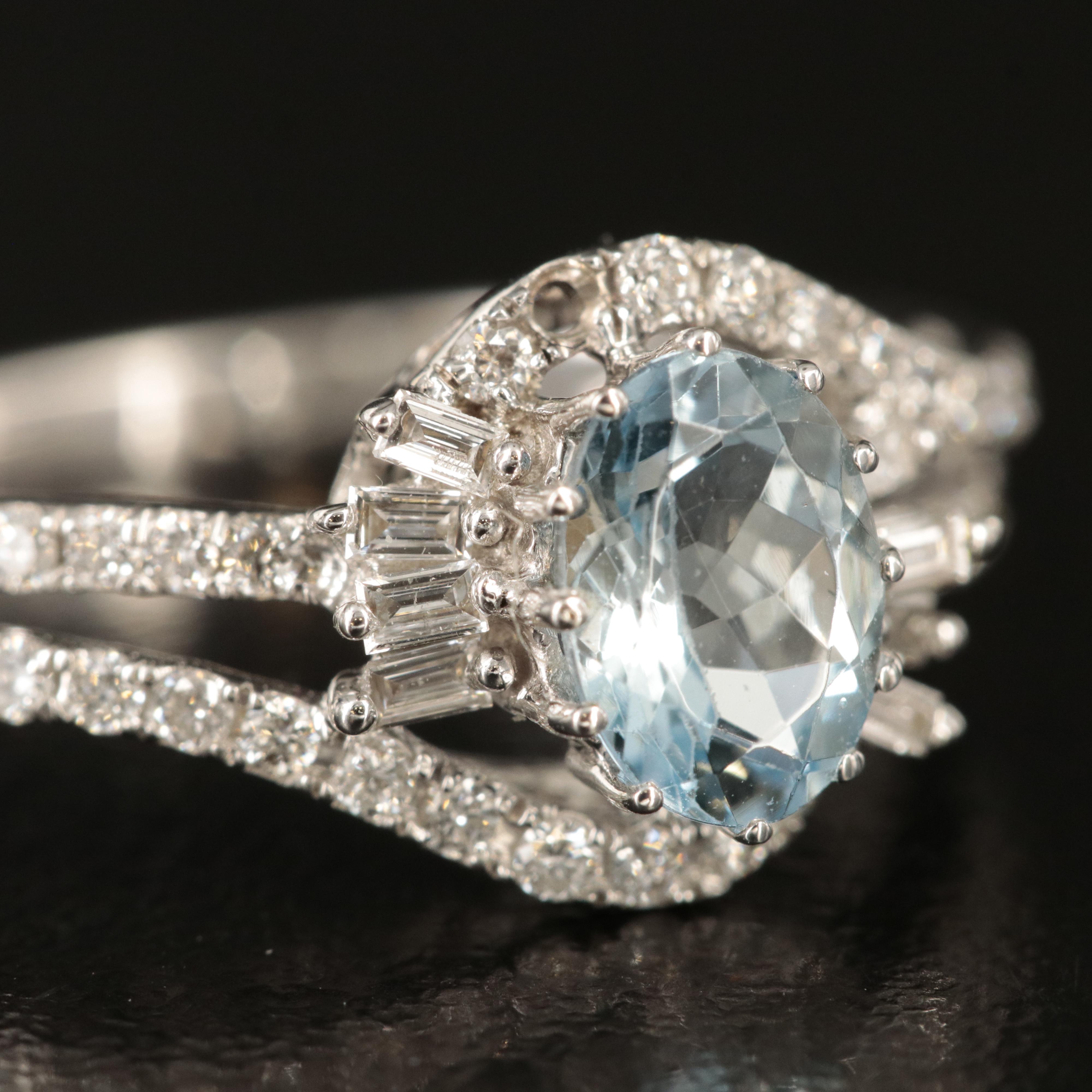 14K Aquamarine and Diamond Ring
