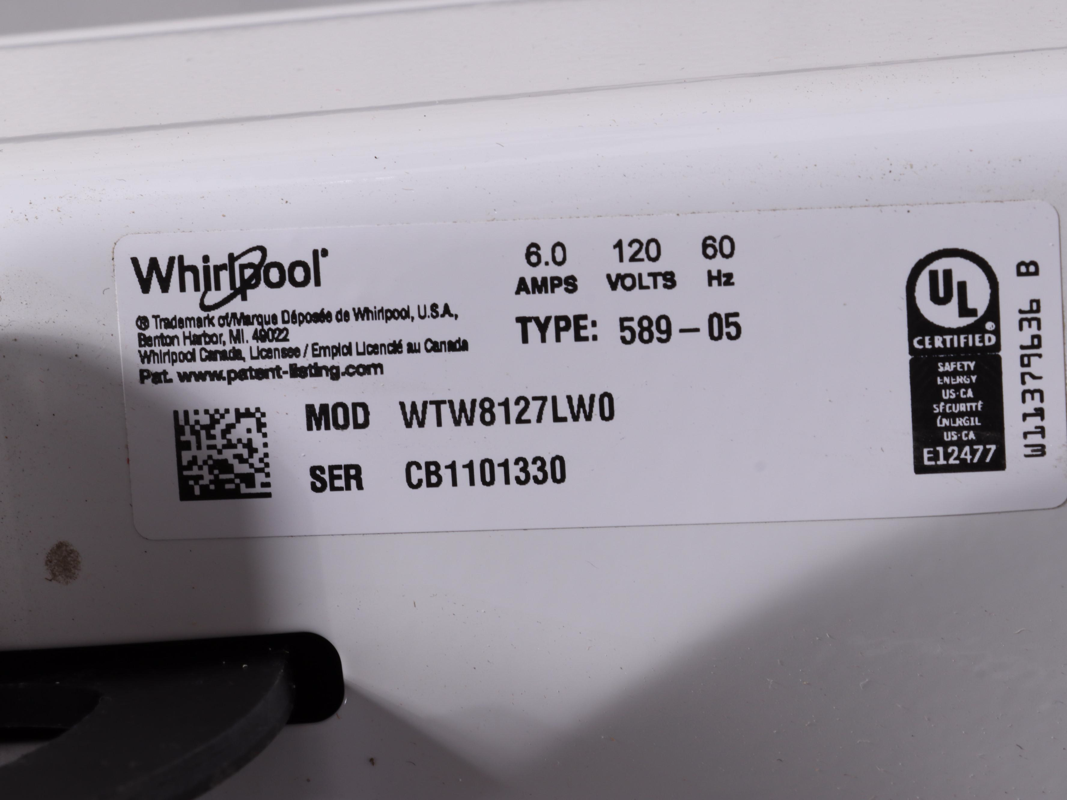 Whirlpool 5.3 Cu. Ft. White Top Load Washing Machine
