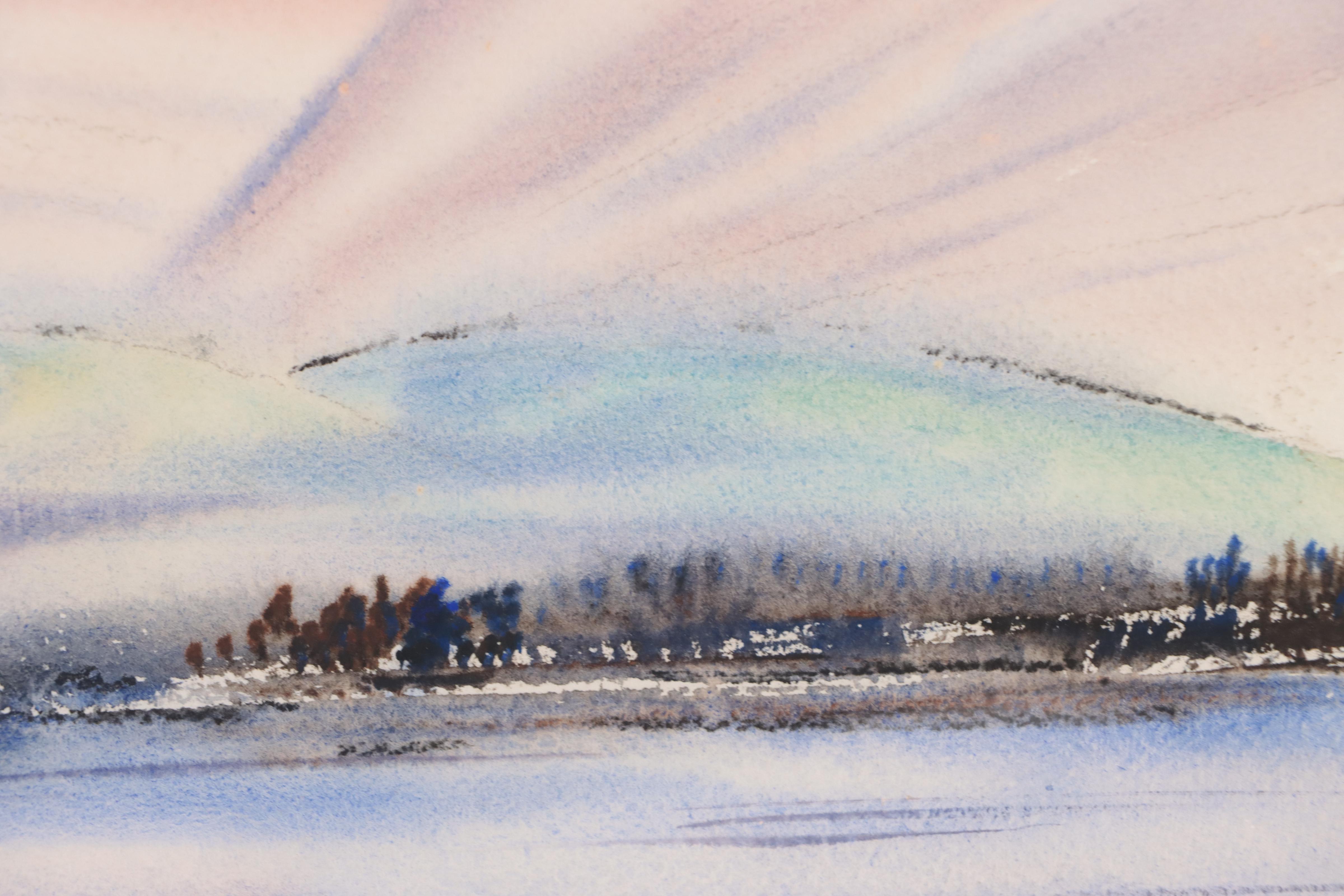 Yngve H. Olsen Modernist Harbor Scene Watercolor Painting