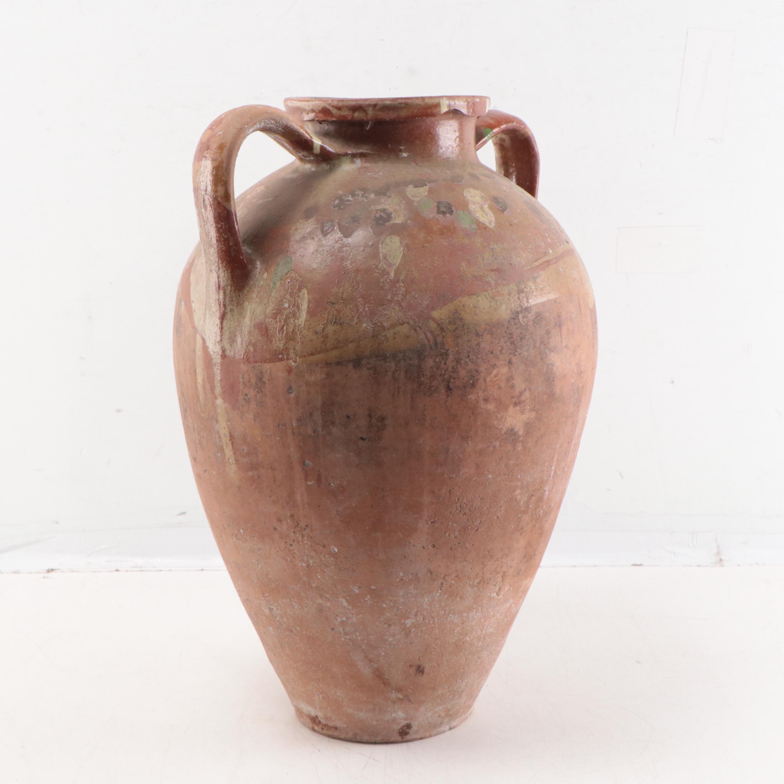 Turkish Çanakkale Earthenware Storage Amphora Jar, Early 20th Century