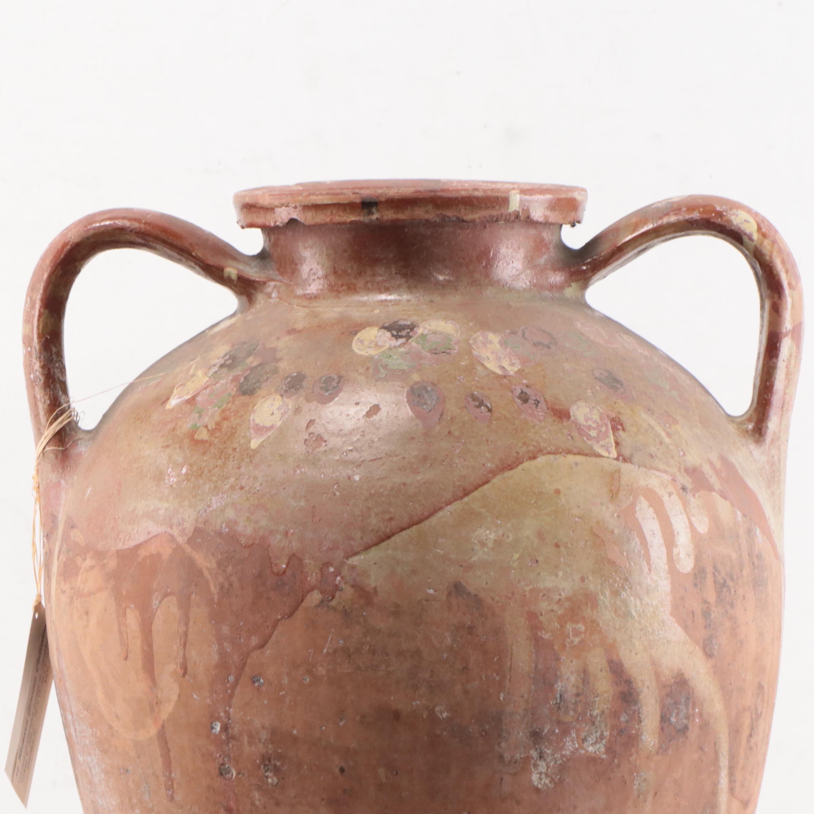 Turkish Çanakkale Earthenware Storage Amphora Jar, Early 20th Century