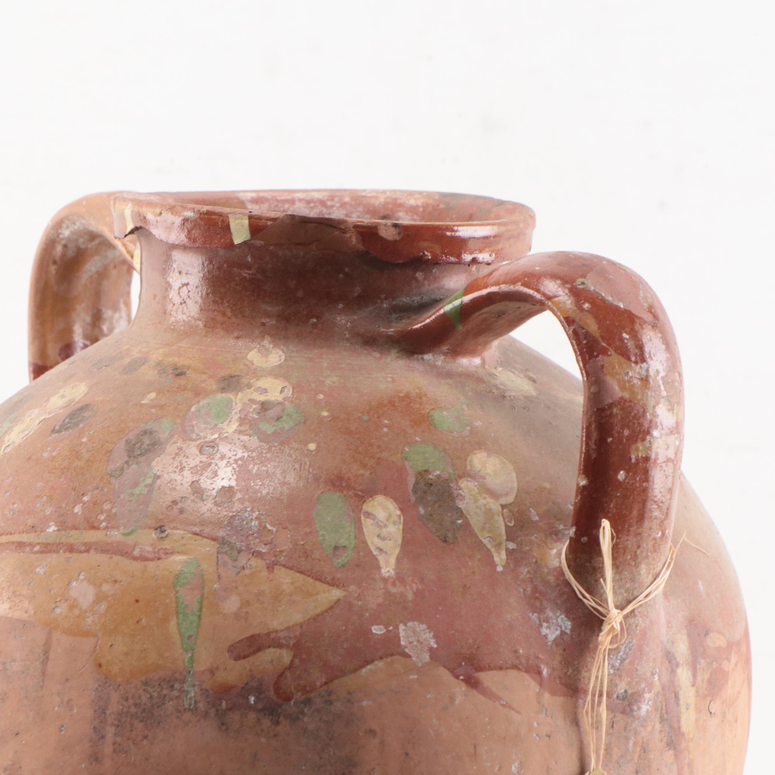 Turkish Çanakkale Earthenware Storage Amphora Jar, Early 20th Century