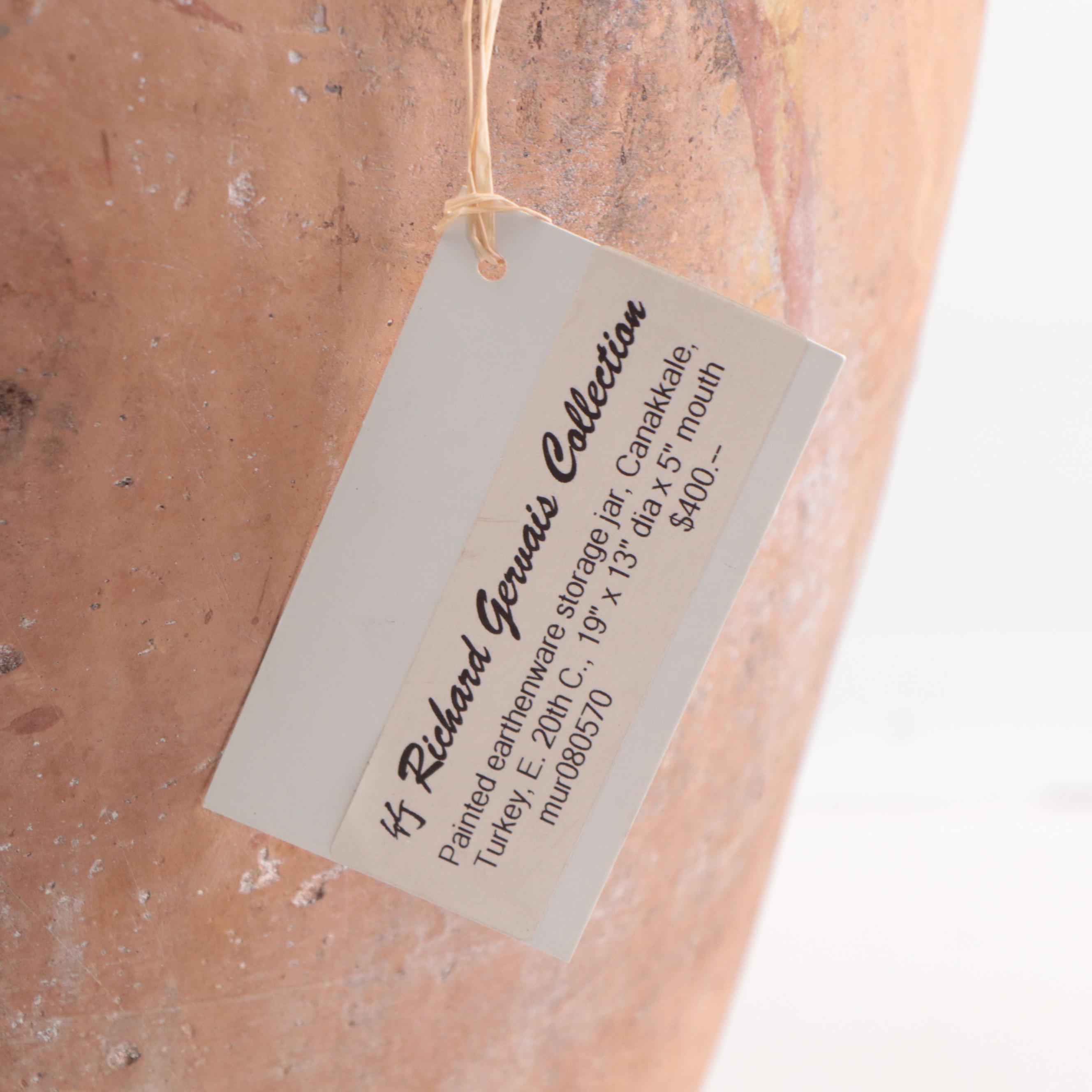 Turkish Çanakkale Earthenware Storage Amphora Jar, Early 20th Century