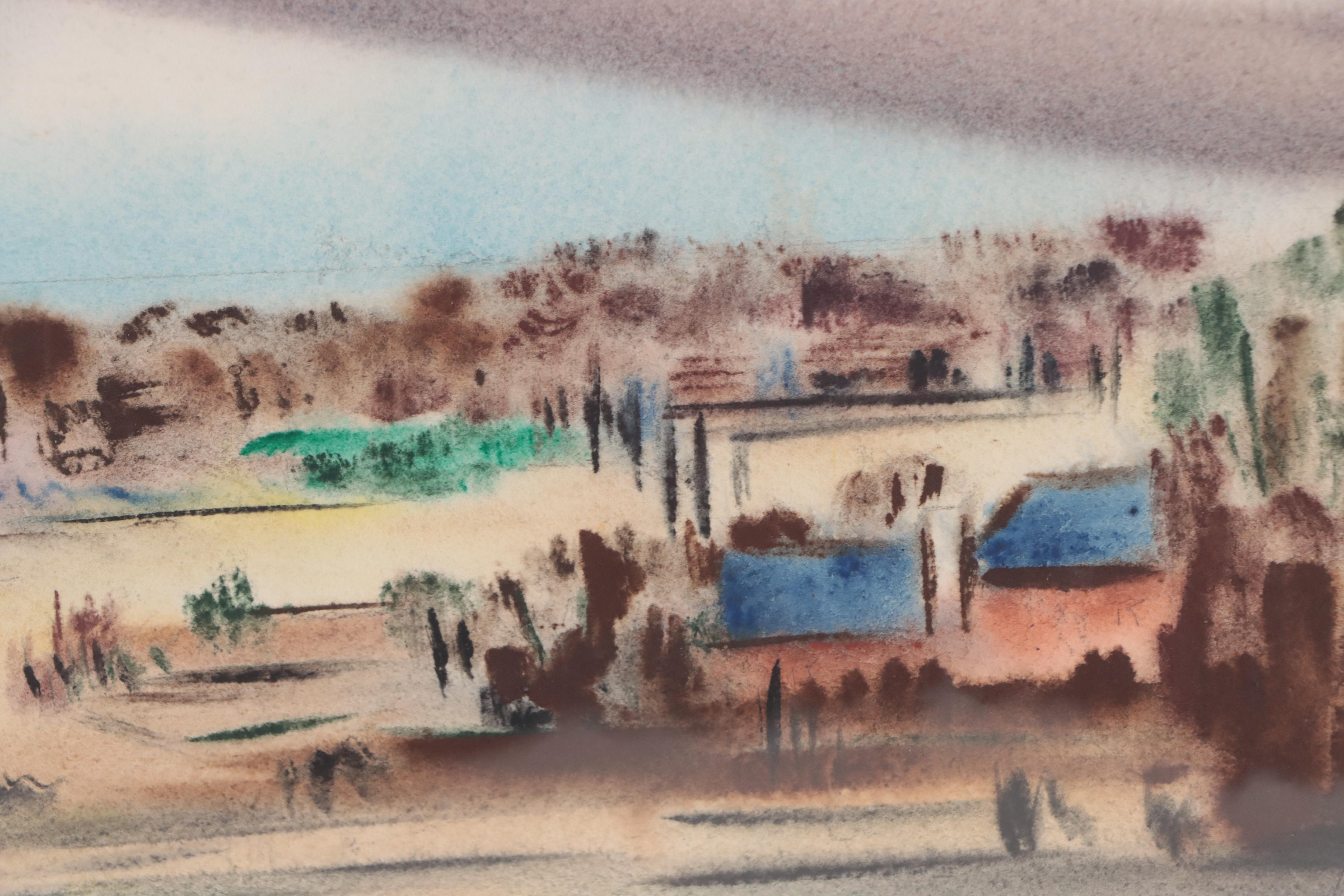 Yngve H. Olsen Modernist Landscape Watercolor Painting