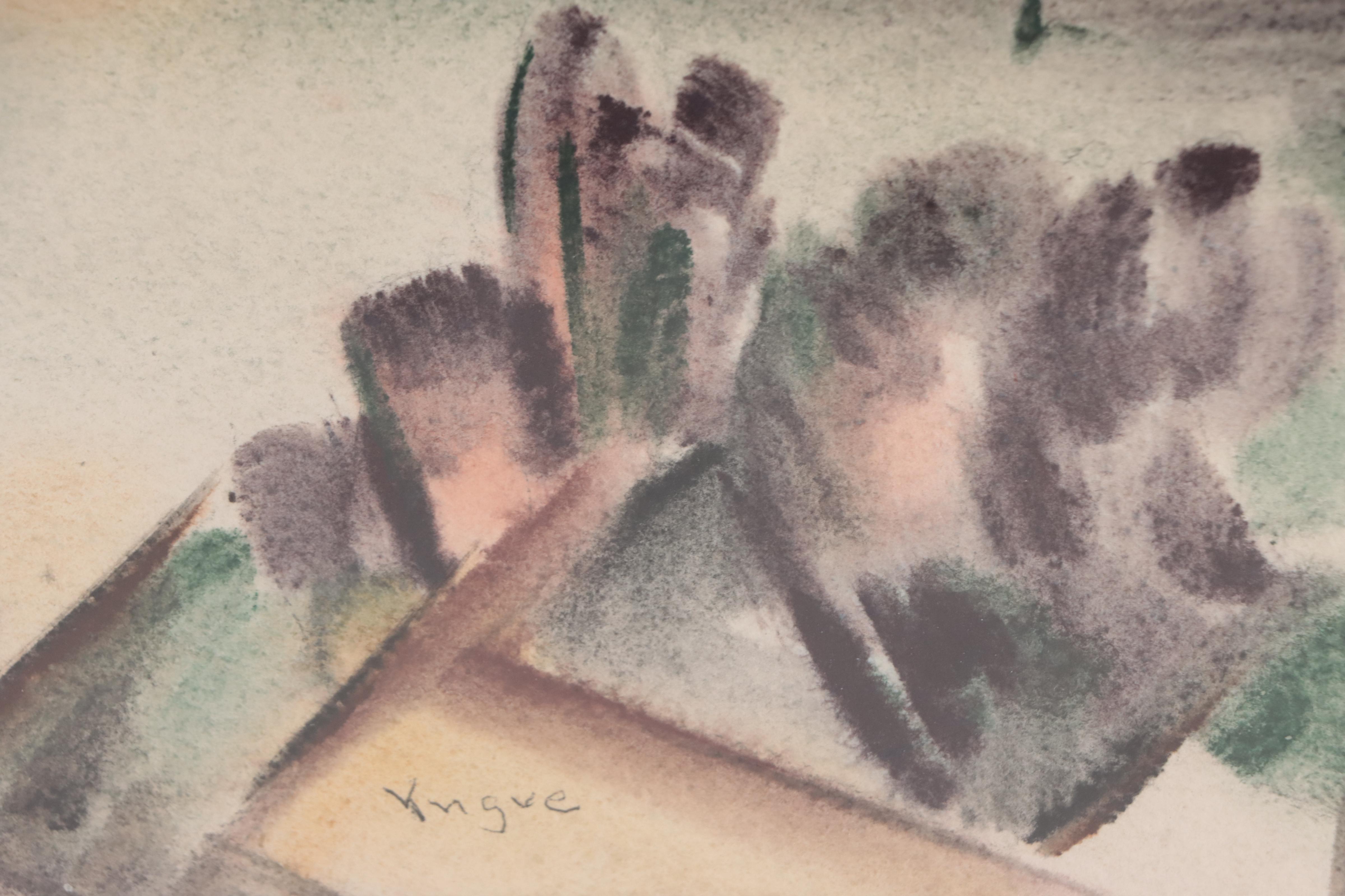 Yngve H. Olsen Modernist Landscape Watercolor Painting